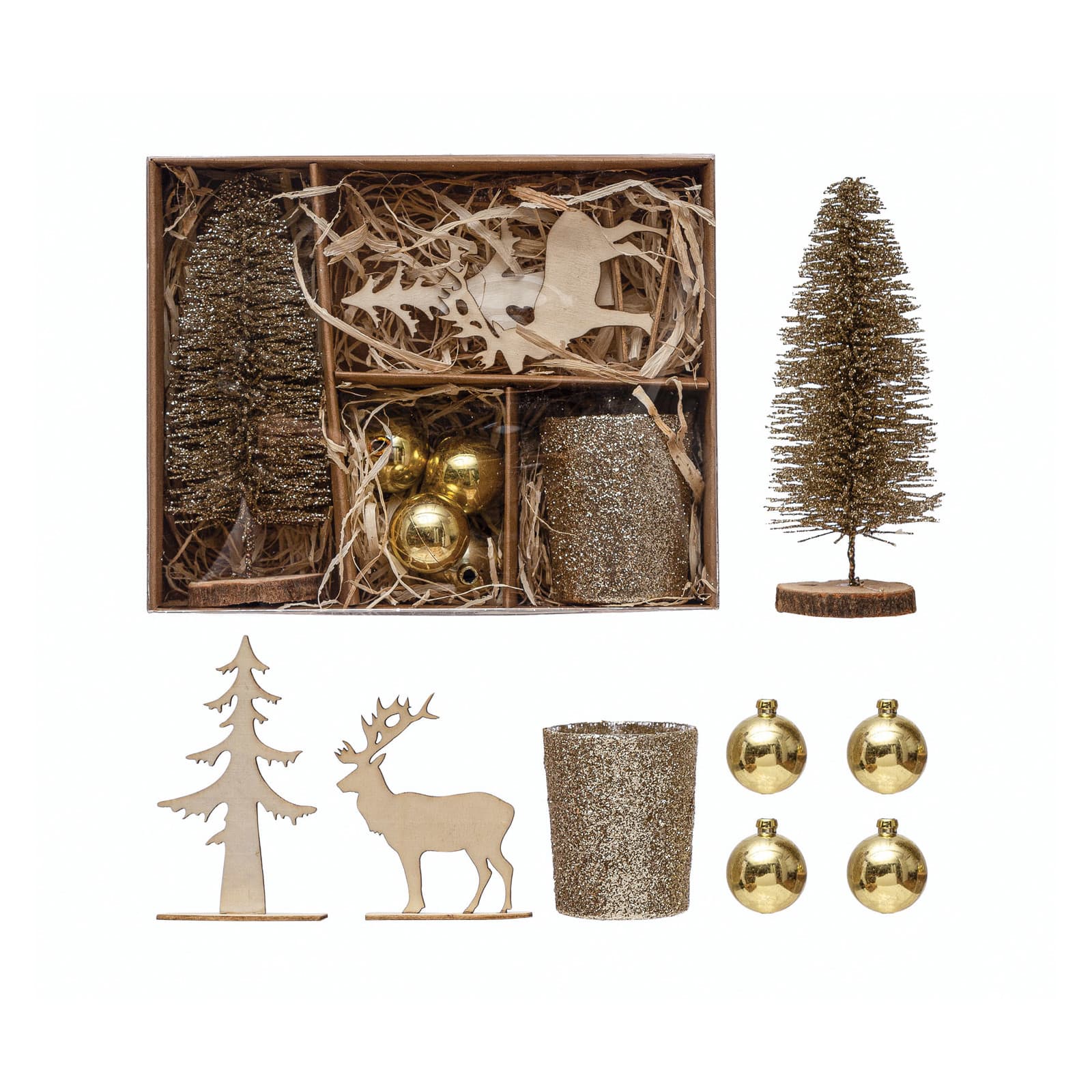 Hello Honey® 8 Piece Gold Christmas Ornaments, Candle & Woodland Icons Candle Garden Kit