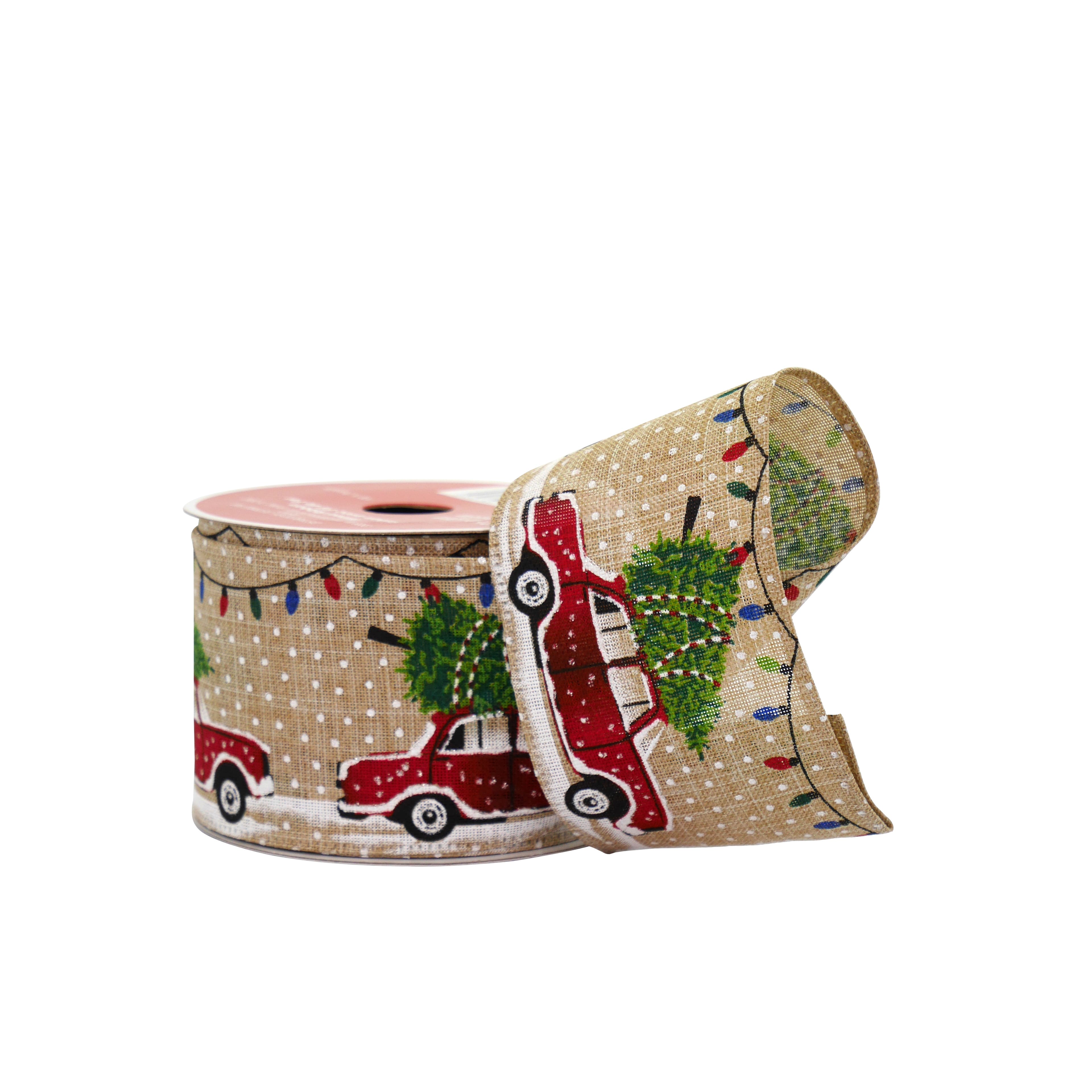2.5&#x22; x 20ft. Christmas Tree Car Wired Faux Linen Ribbon by Celebrate It&#xAE;