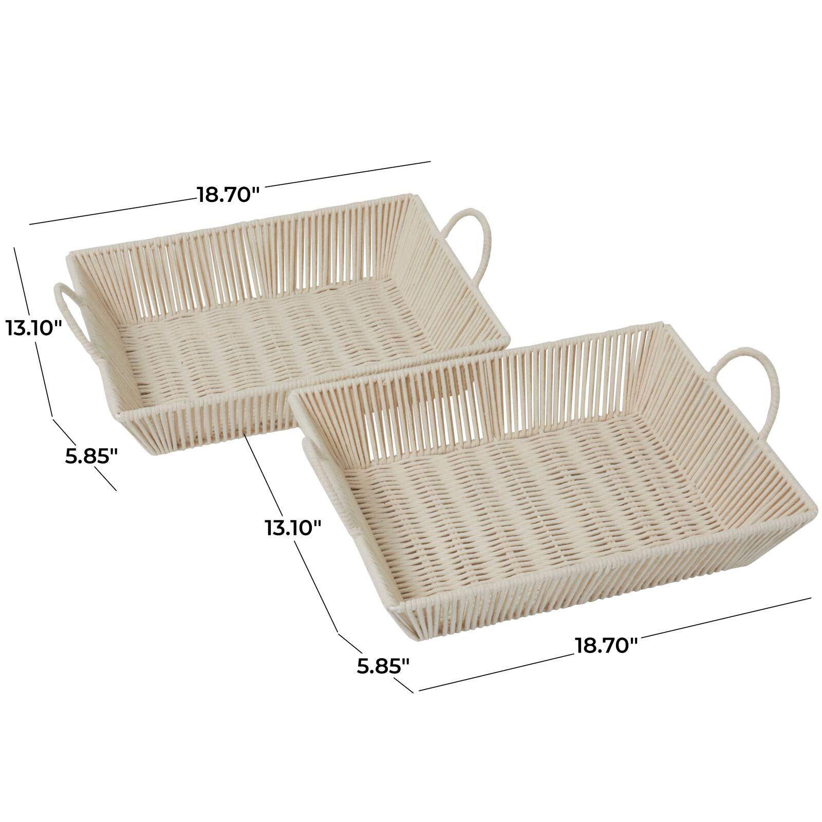 Cream Cotton Handmade Woven Storage Basket with Handles Set of 2 18", 17"