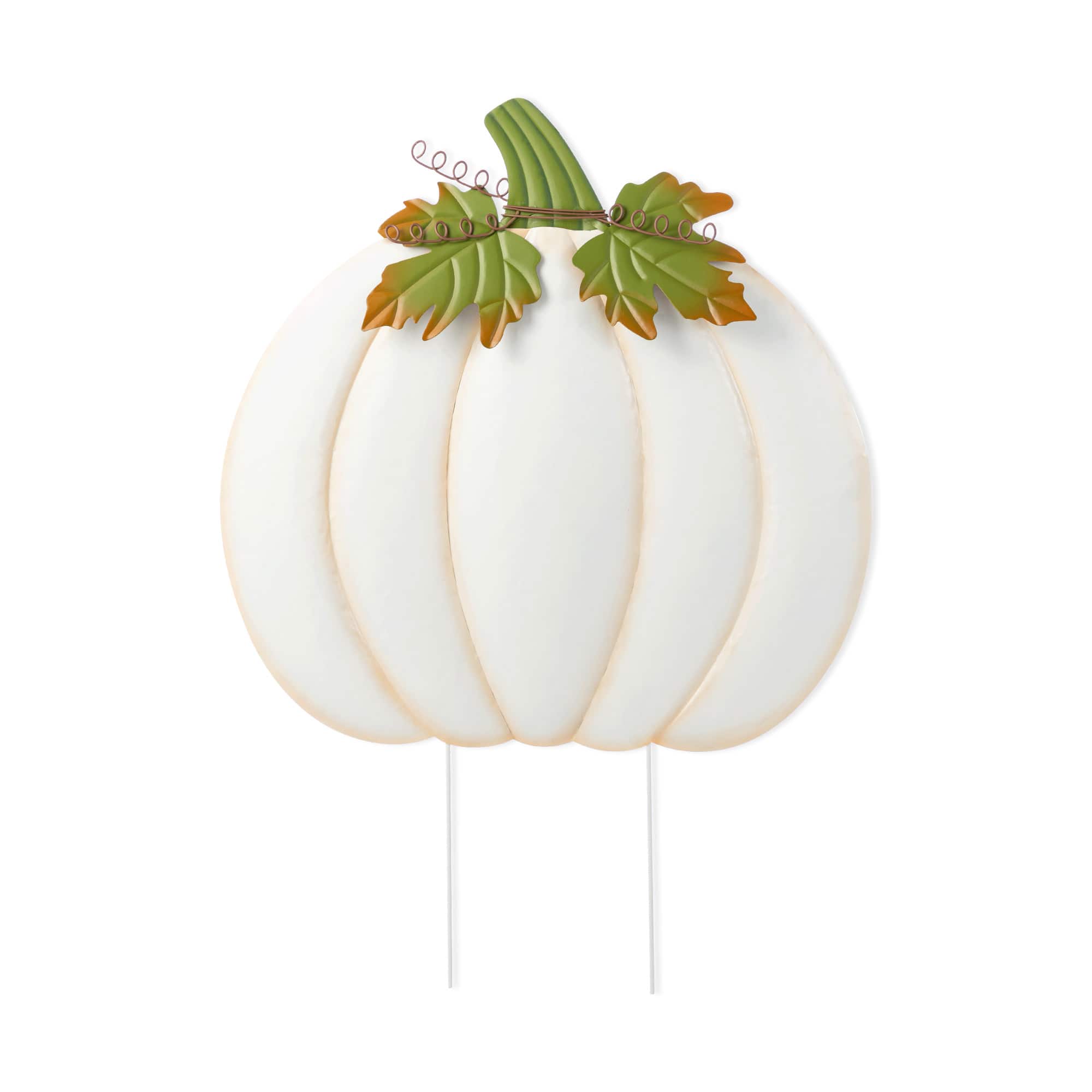 Glitzhome&#xAE; 39.5&#x22; Fall Oversized Metal Ivory Pumpkin Yard Stake, Wall or Standing Decor
