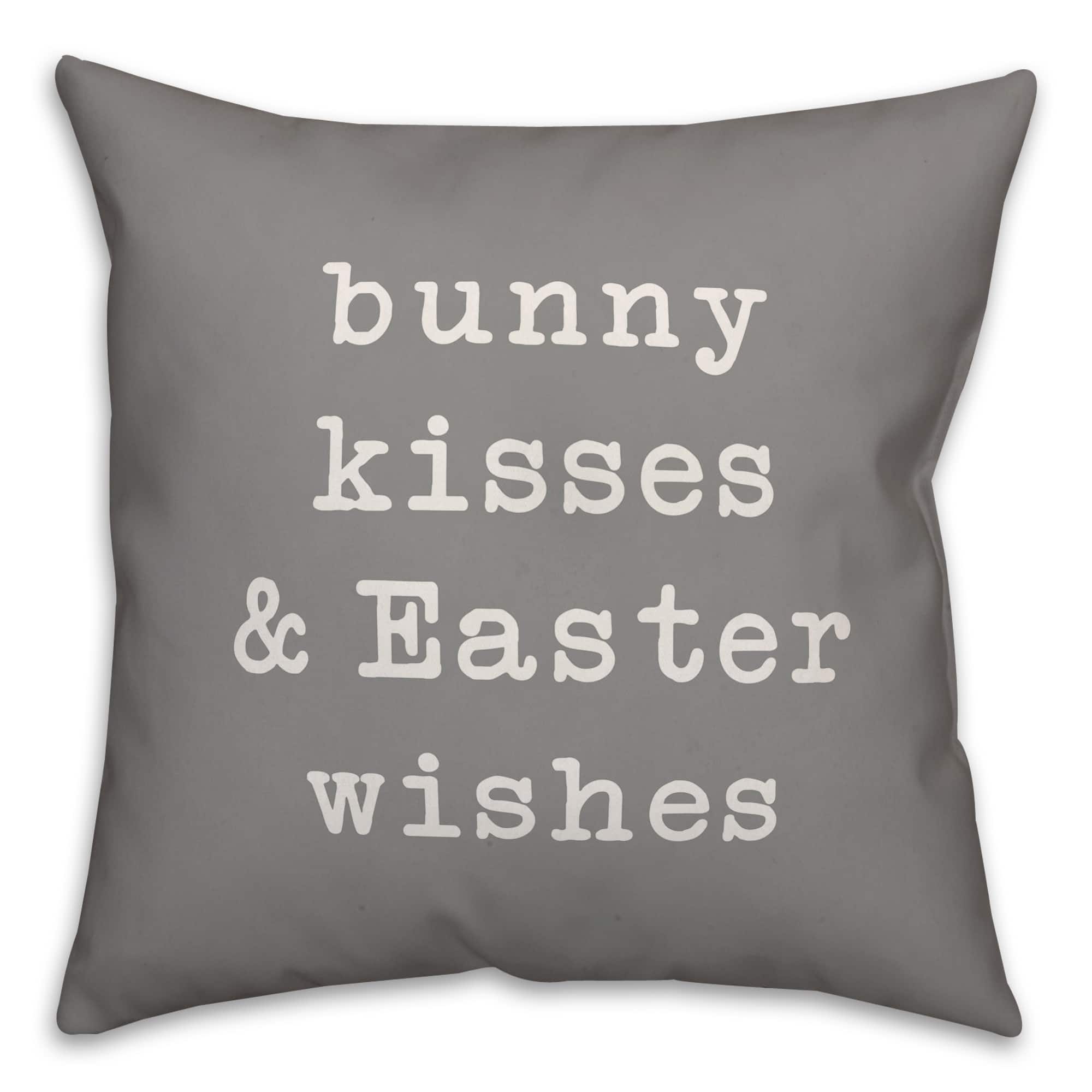 Gray Bunny Kisses & Easter Wishes Throw Pillow