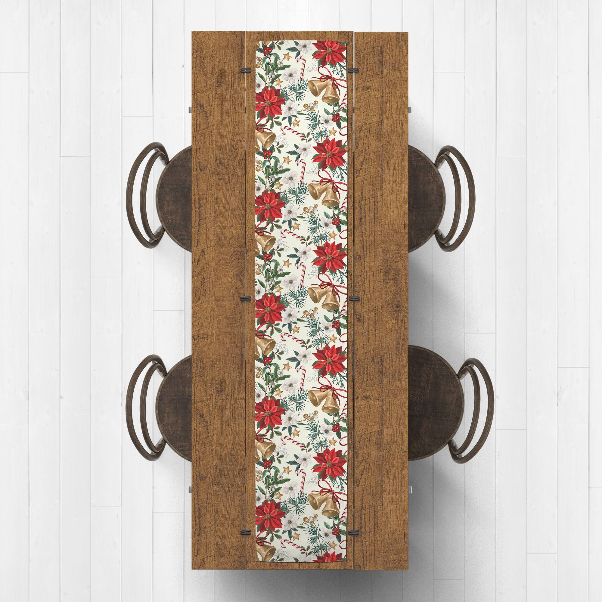 Poinsettia Floral Poly Twill Table Runner