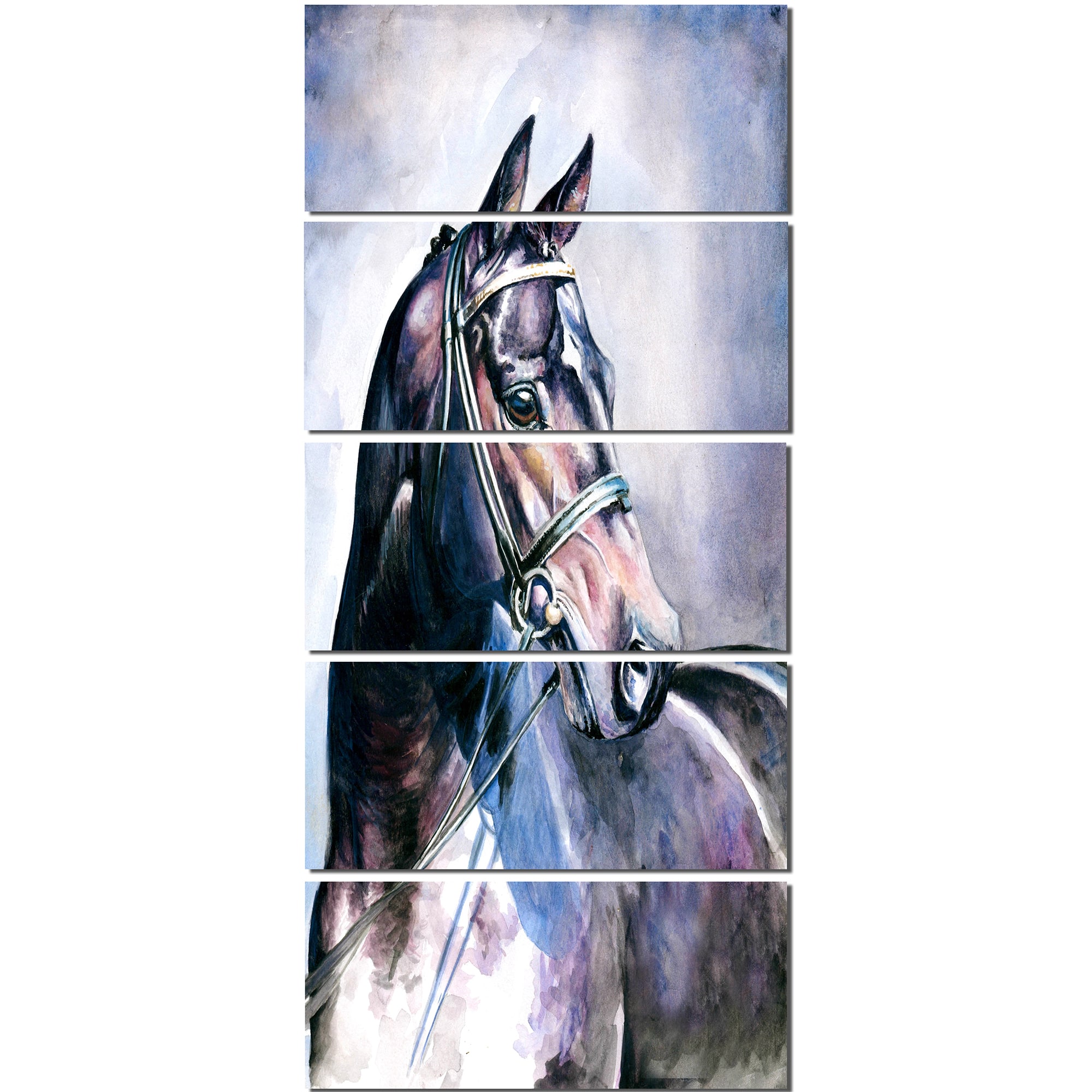Designart - Black Horse with Bridle - Abstract Canvas Art Print