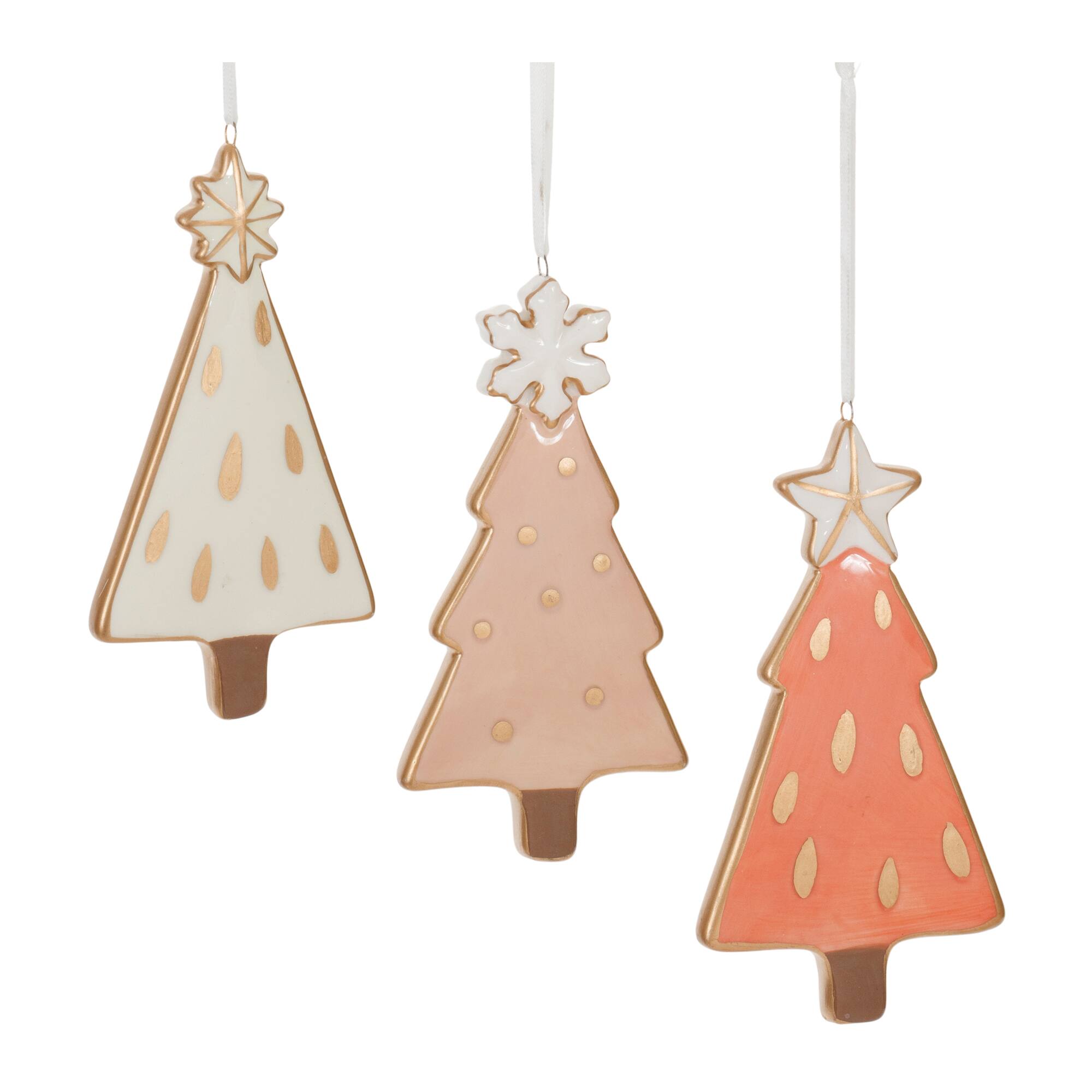 4&#x22; Ceramic Pine Tree Ornaments Set