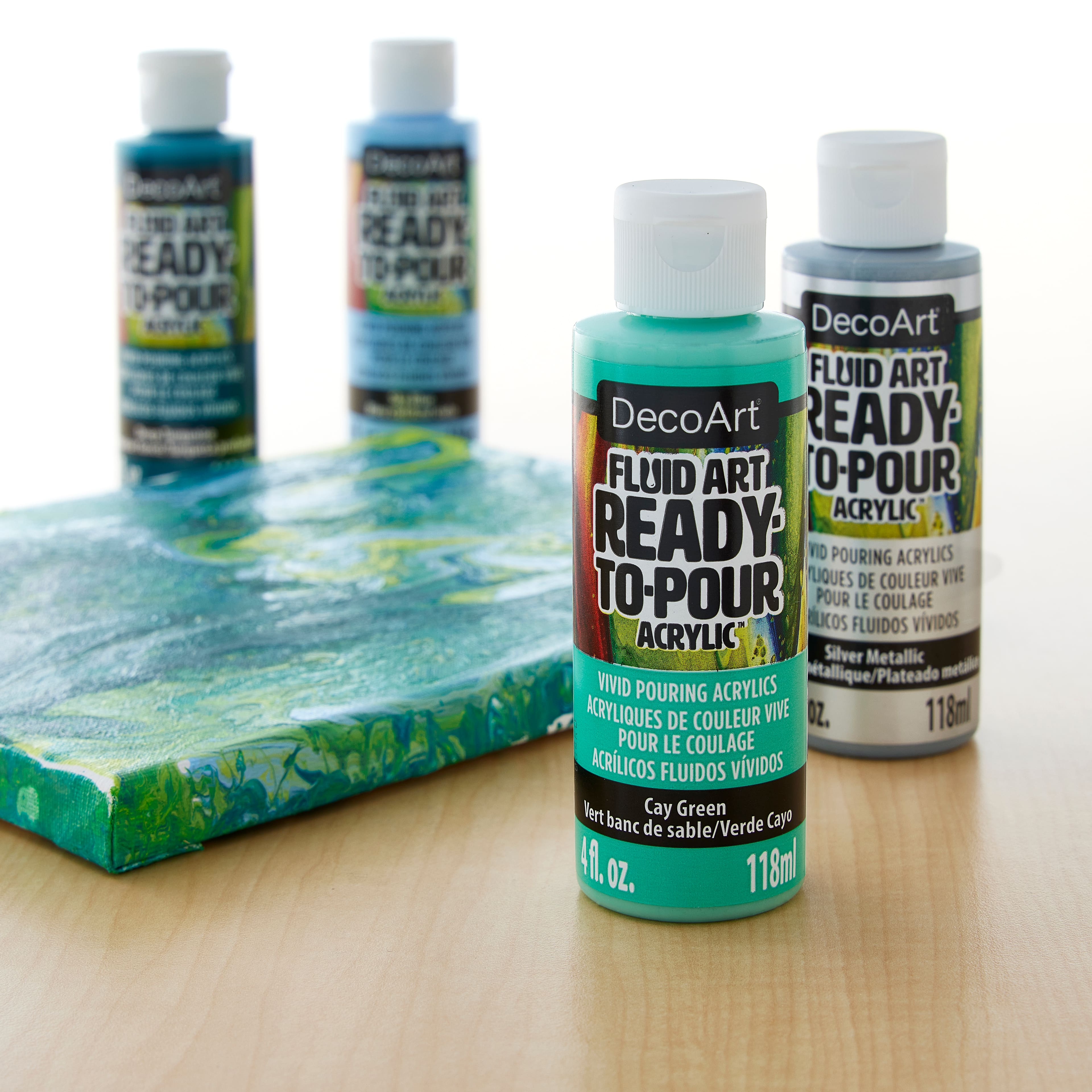 6 Packs: 4 ct. (24 total) DecoArt&#xAE; Fluid Art Ready to Pour Acrylic&#x2122; Silver Seas Paint Pack