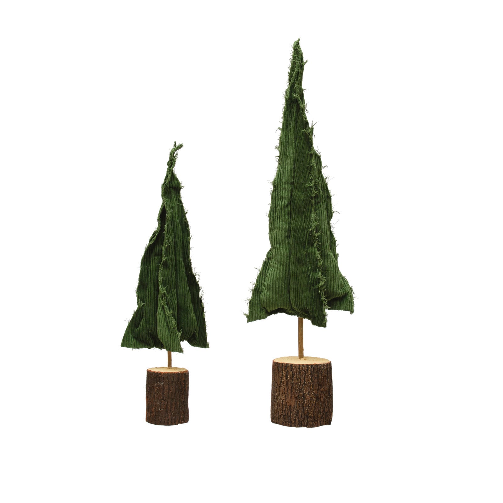 Hello Honey® Green Raw-Edged Corduroy Tree with Wood Slice Base