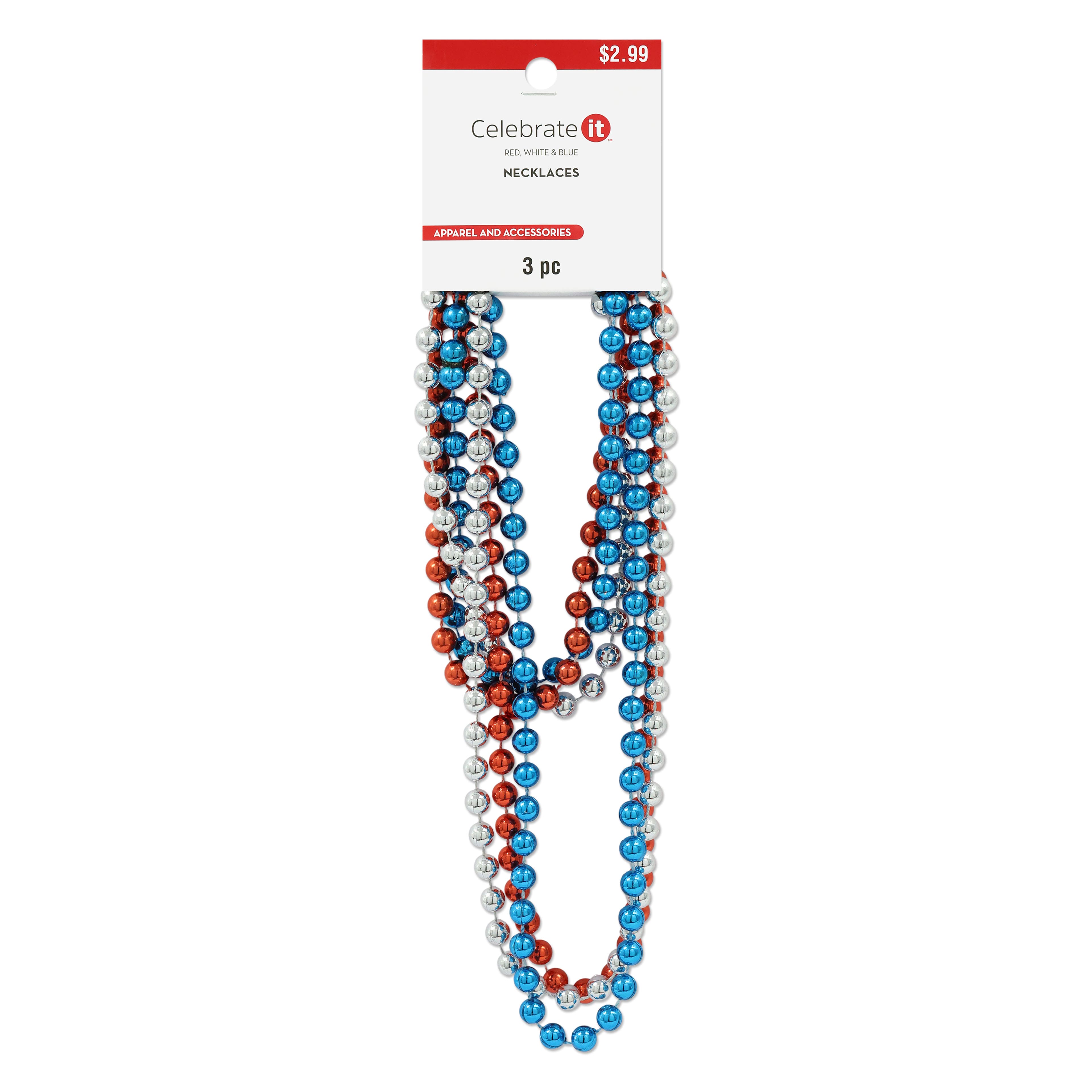 Red, White &#x26; Blue Bead Necklaces, 3ct. by Celebrate It&#x2122;