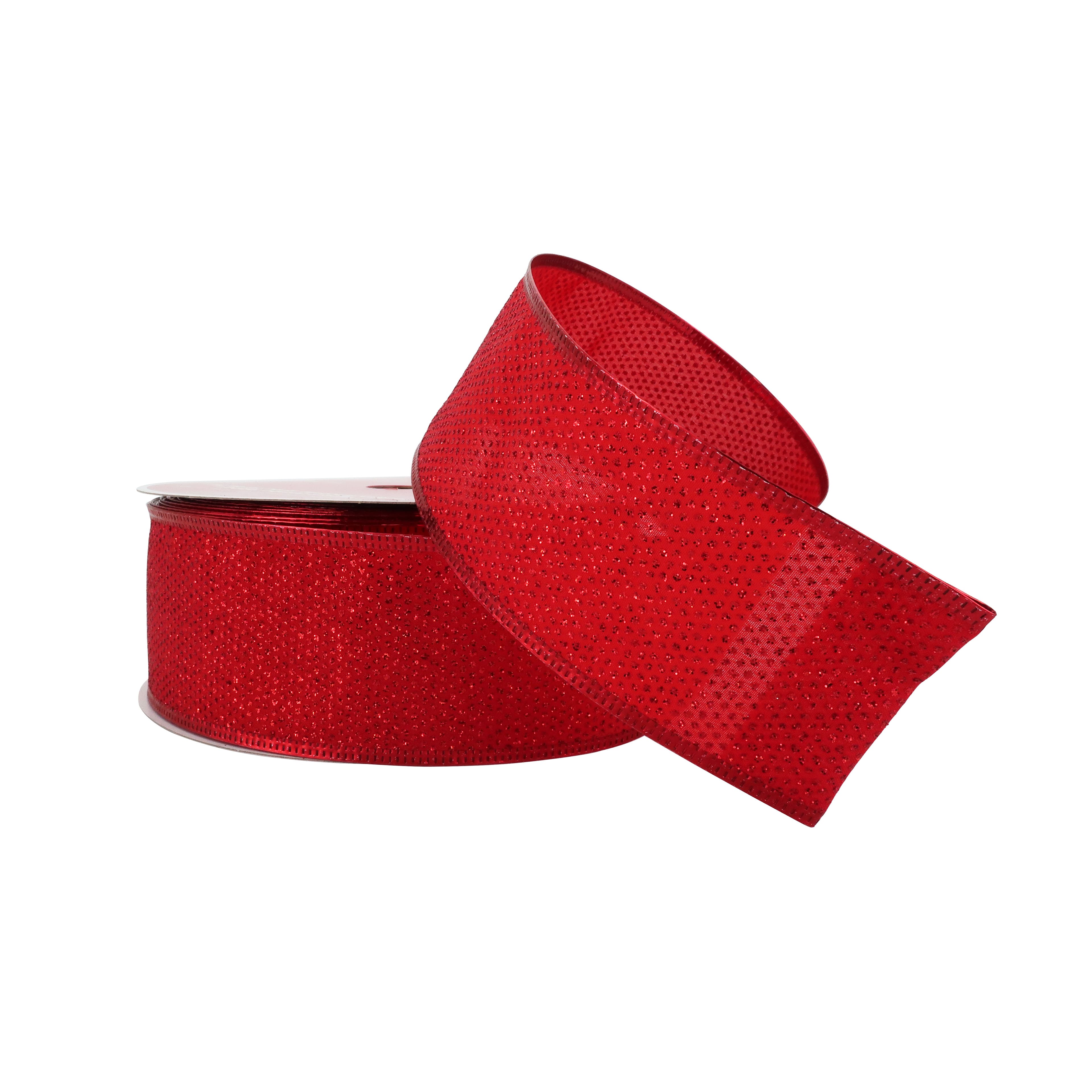 Elegant Satin Ribbon with Glitter Web Center Wired Ribbon, 2-1/2-Inch, 10-Yard Red