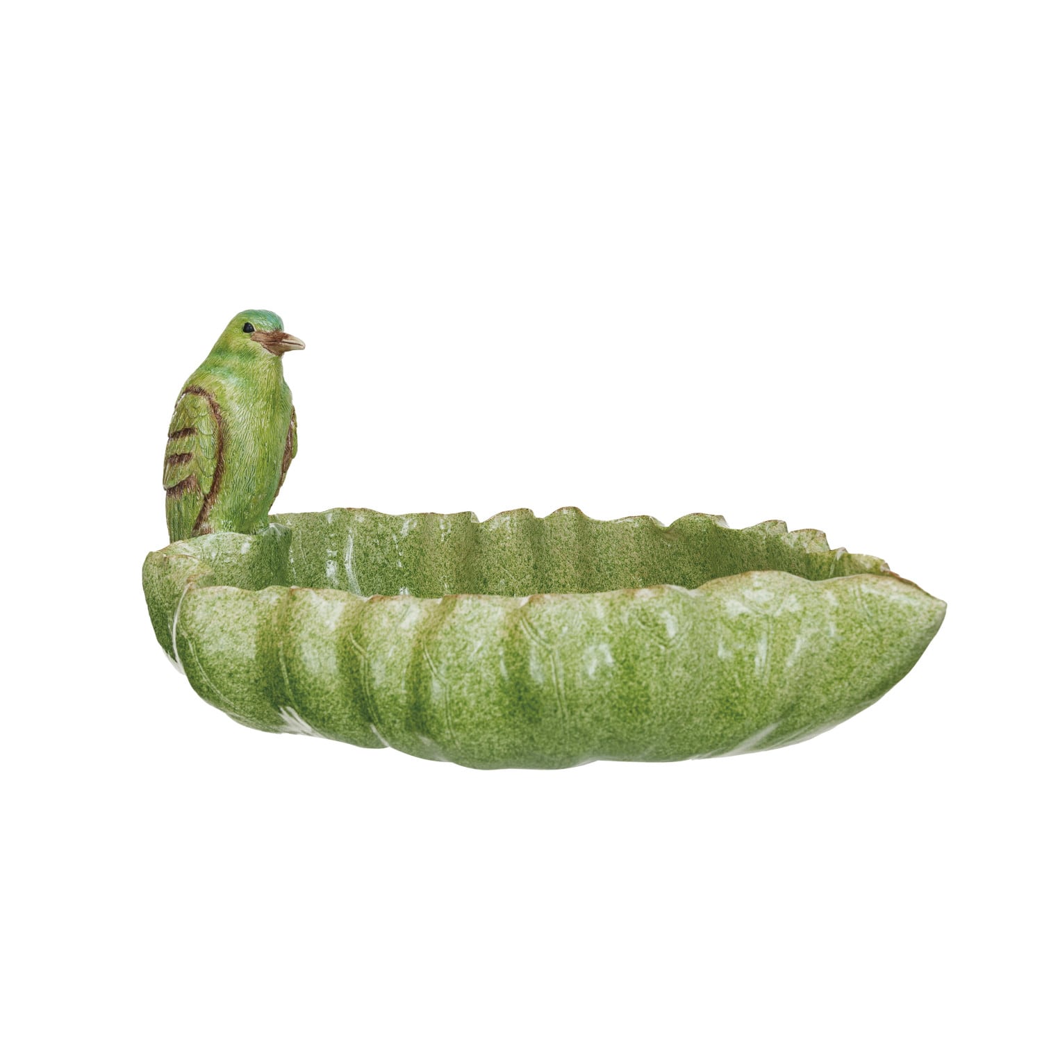 Hello Honey® 14.75" Green Leaf-Shaped Dish with Bird & Scalloped Edge