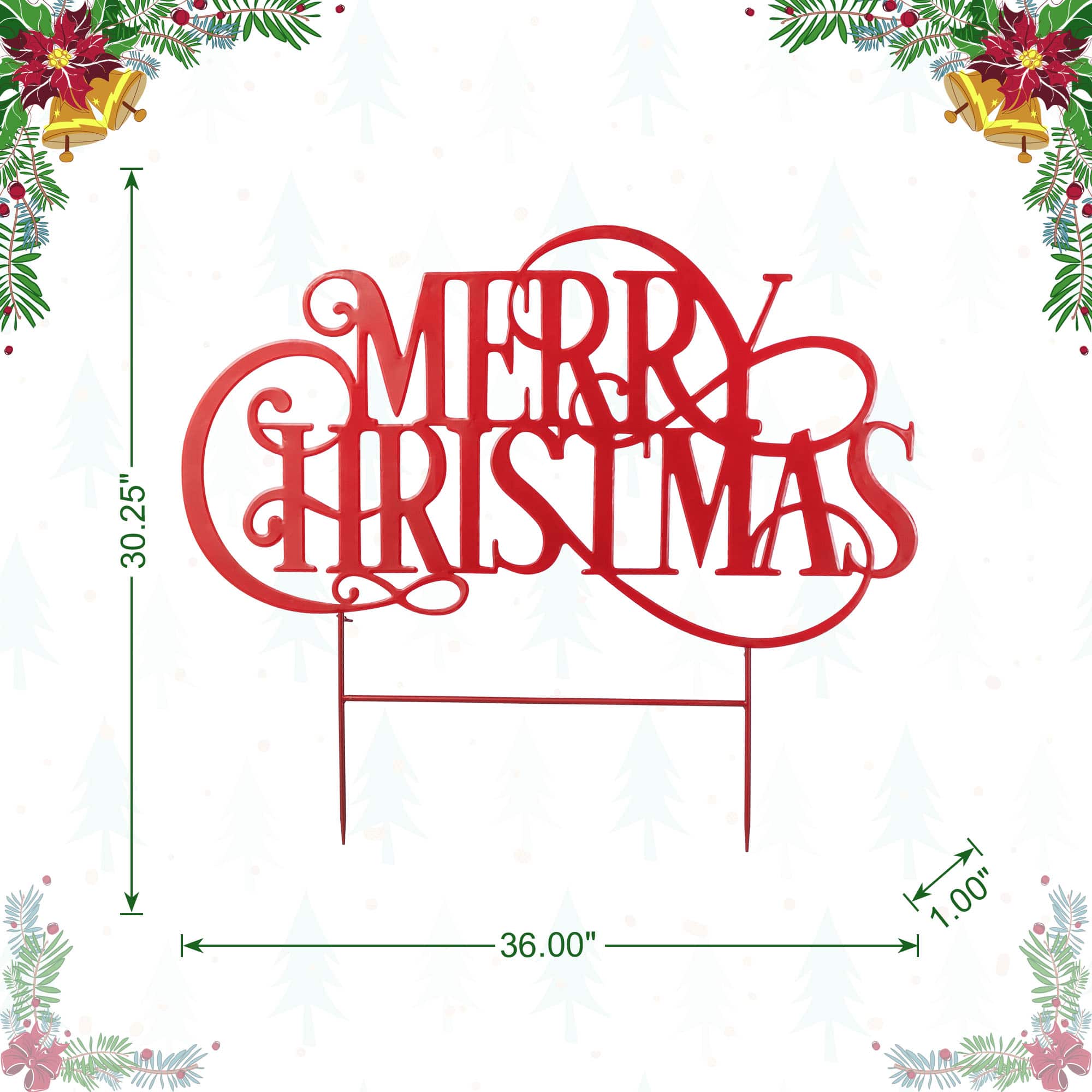 Glitzhome&#xAE; 36&#x22; Oversized Metal Christmas &#x22;MERRY CHRISTMAS&#x22; Yard Stake