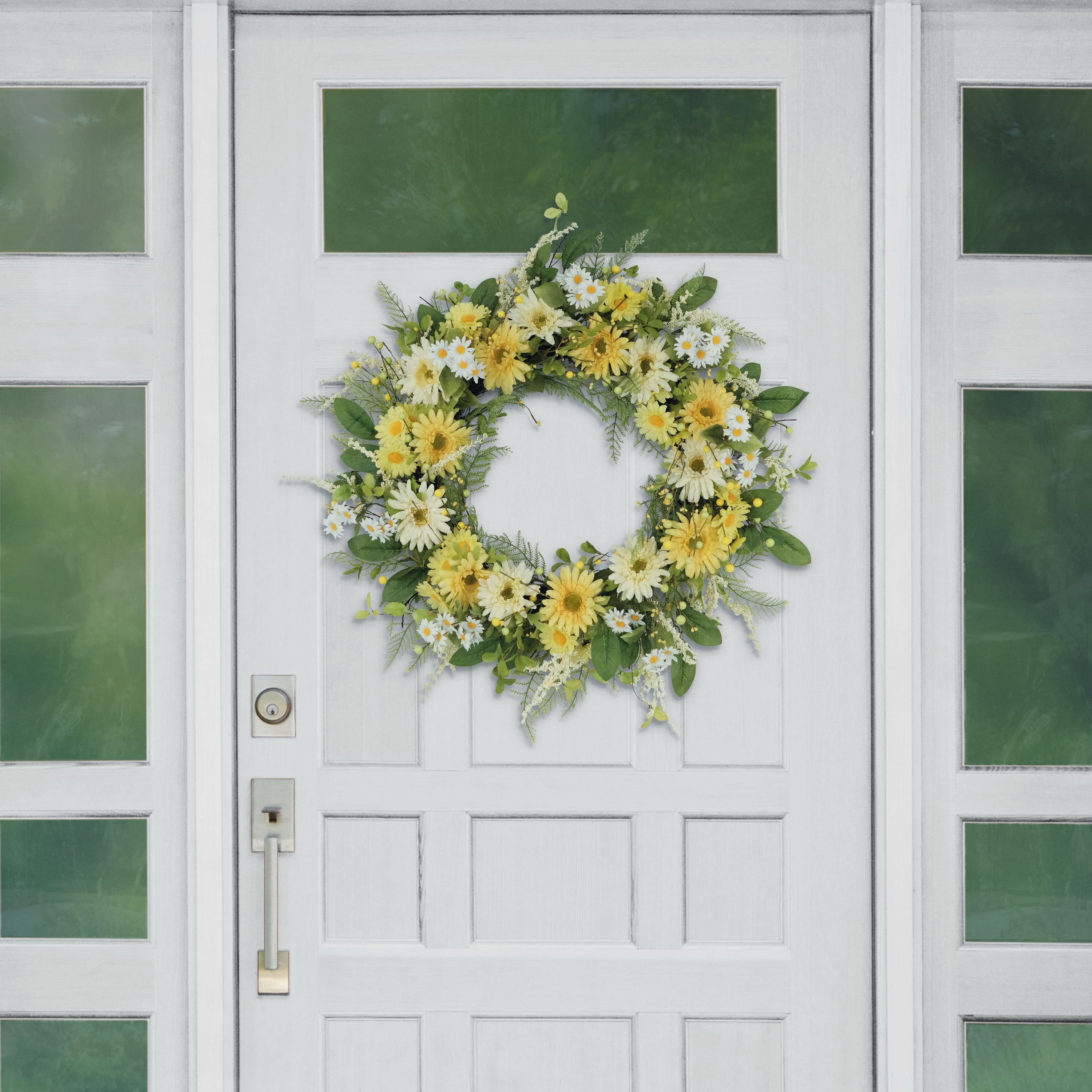 30" Yellow & White Mum & Daisy Floral Spring Wreath