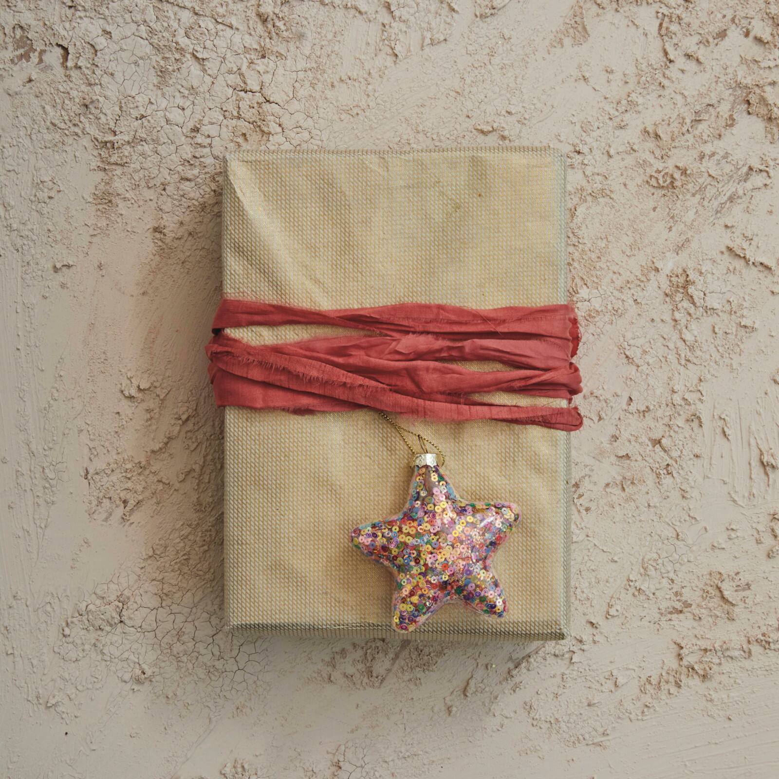 Hello Honey&#xAE; 3.25&#x22; Multicolor Star &#x26; Sequins Glass Ornament