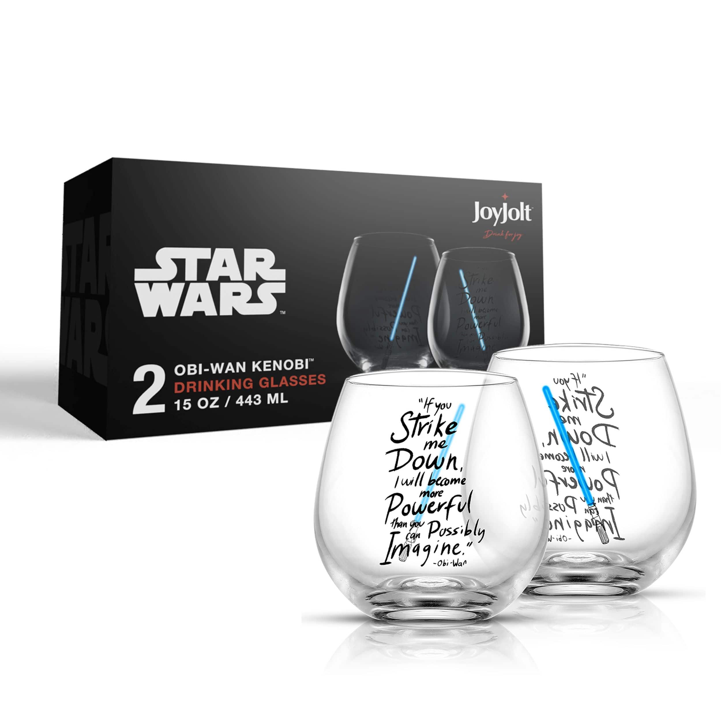 JoyJolt&#xAE; Star Wars&#x2122; 15oz. New Hope Obi-Wan Kenobi Blue Lightsaber Stemless Drinking Glass, 2ct.