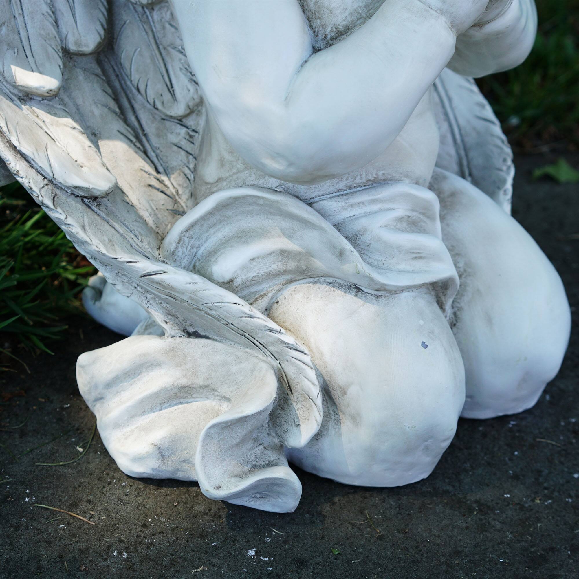13.5&#x22; Gray Kneeling Praying Cherub Angel Outdoor Statue