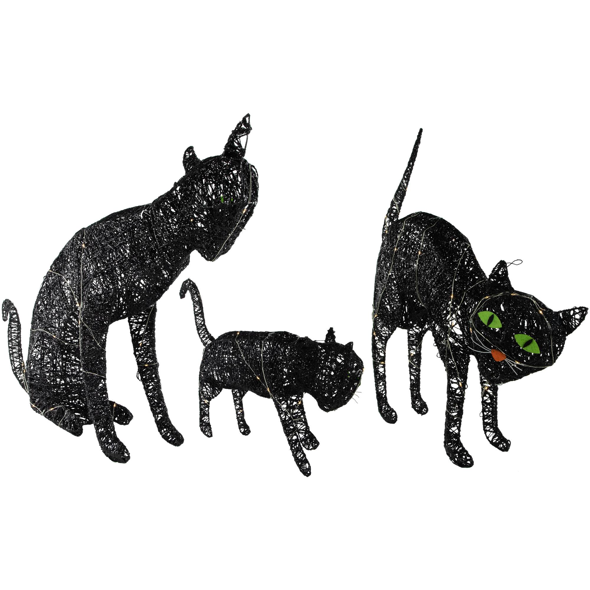 28&#x22; LED Lighted Black Cat Family Outdoor Halloween Decoration