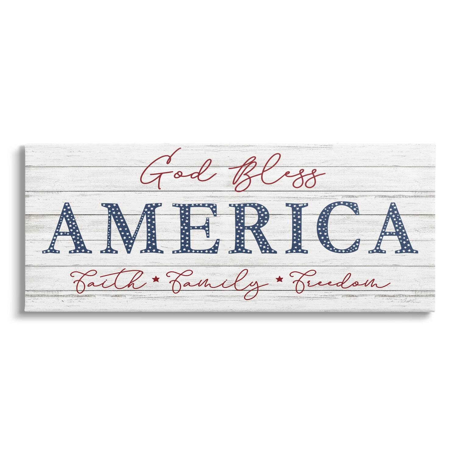 Stupell Industries God Bless America Faith Family Freedom Hanging Sign Canvas Wall Art