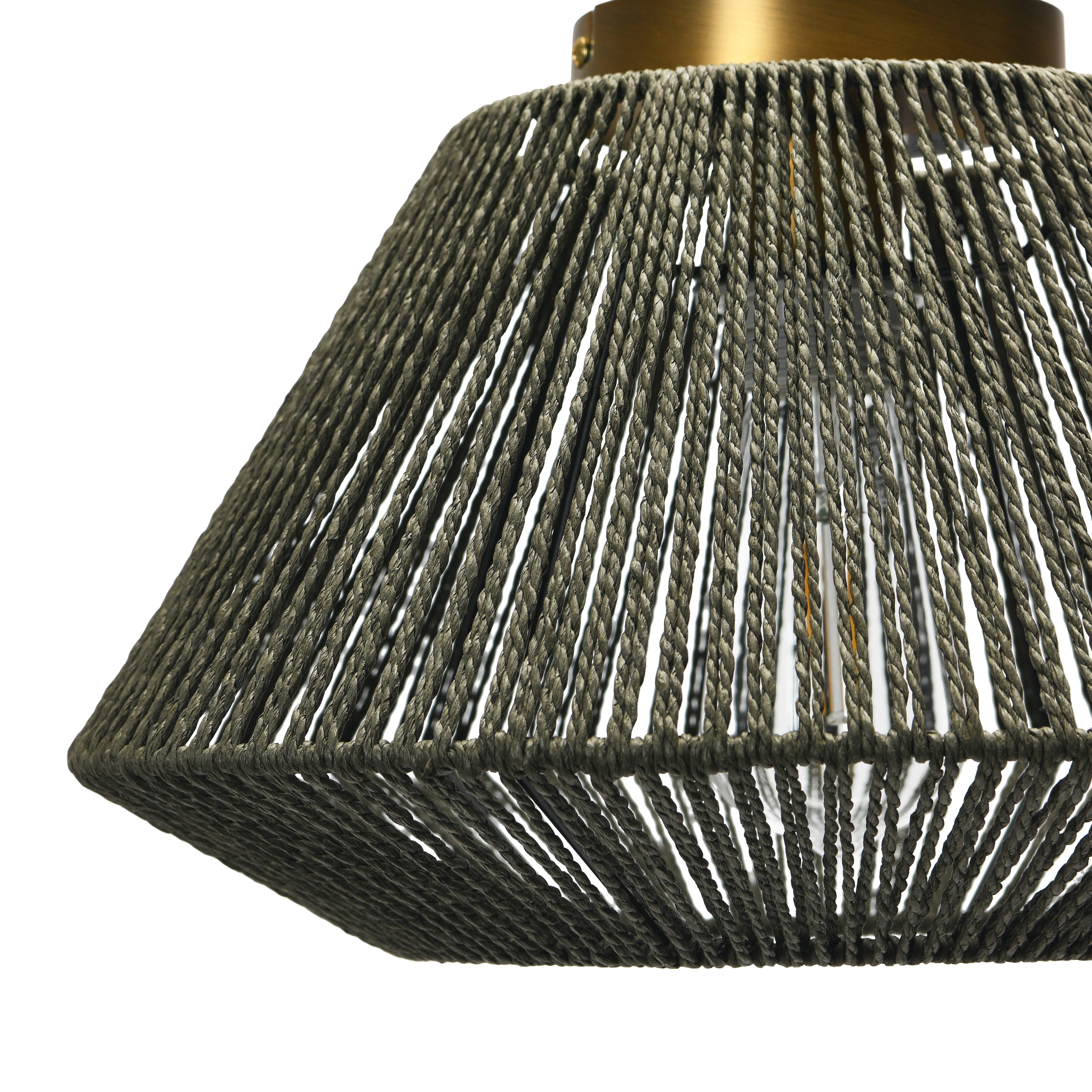 Gray Flush Mount Ceiling Light with Woven Paper Rope Shade