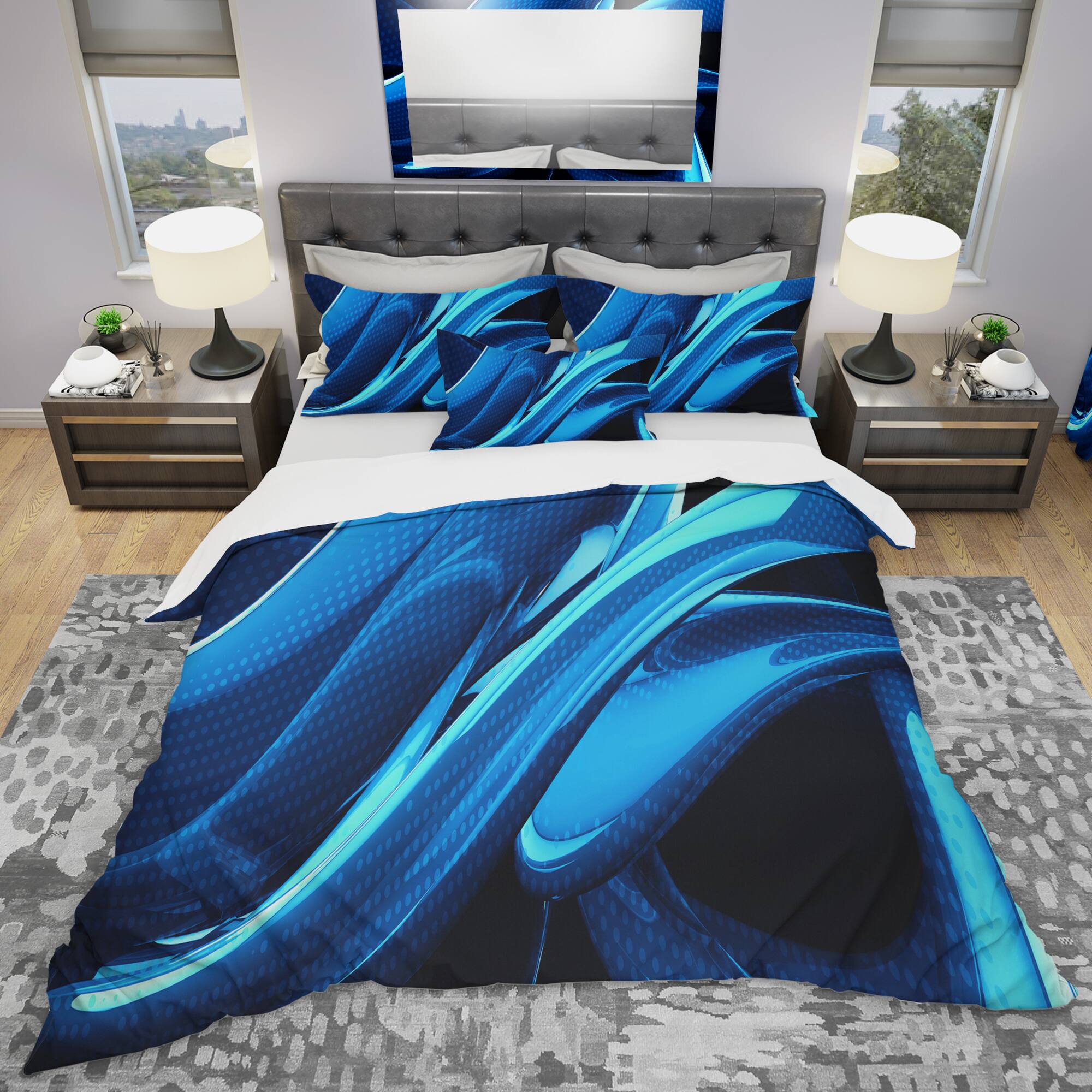 Designart &#x27;Liquid Blue Abstract&#x27; Modern &#x26; Contemporary Bedding Set - Duvet Cover &#x26; Shams