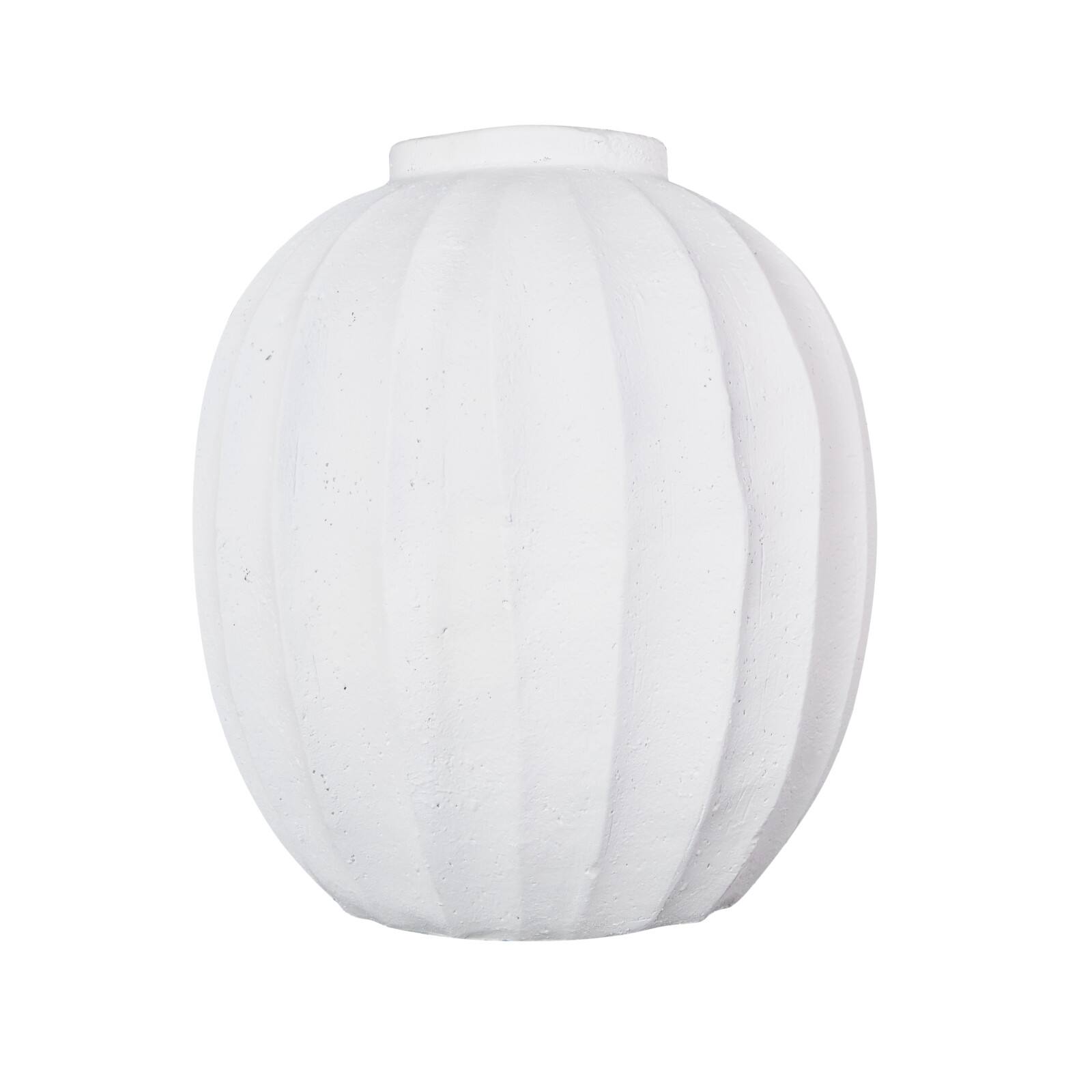 17.75" White Wide Magnesium Oxide Vase with Carved Grooves