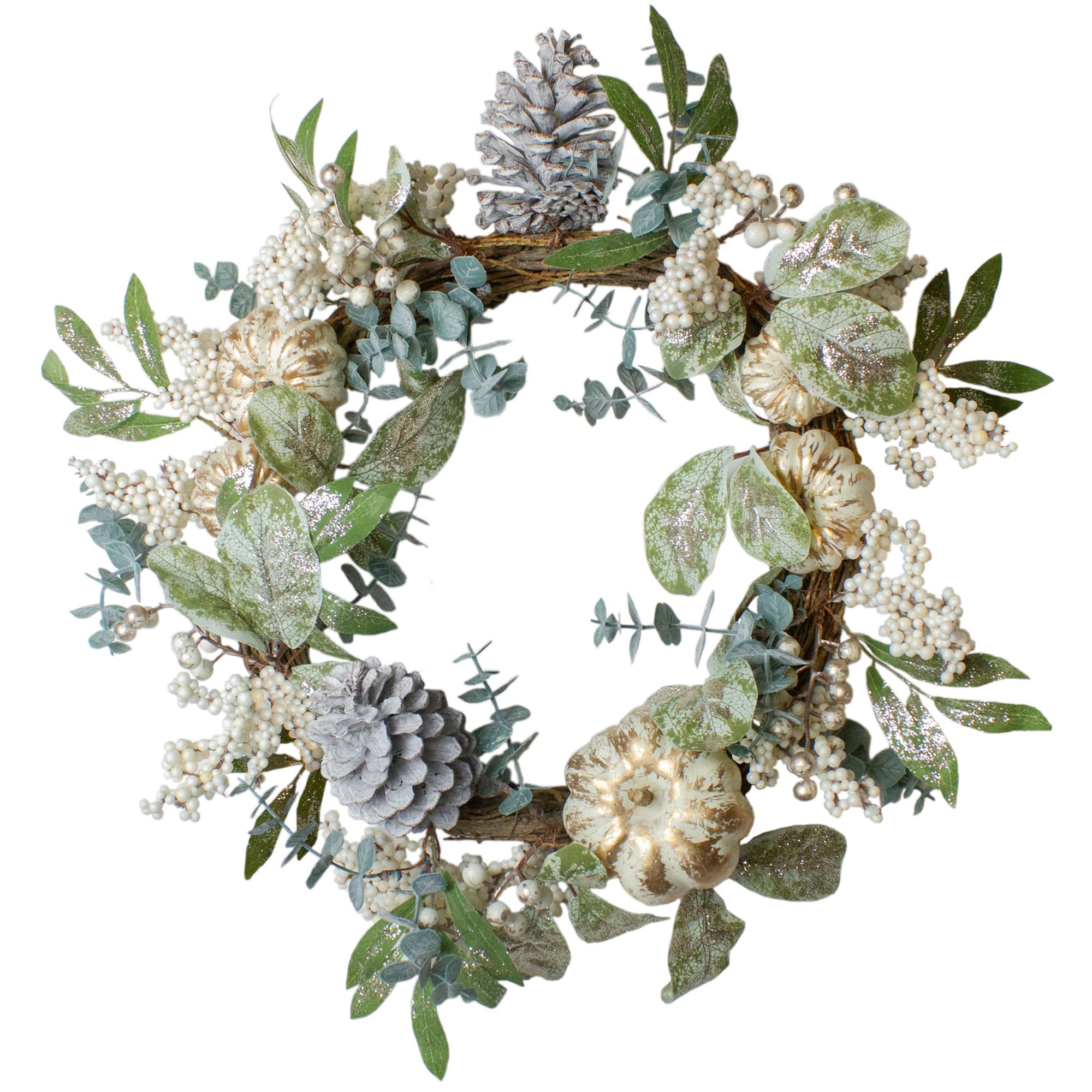 18" Neutral Pumpkin & Pinecones Fall Harvest Wreath