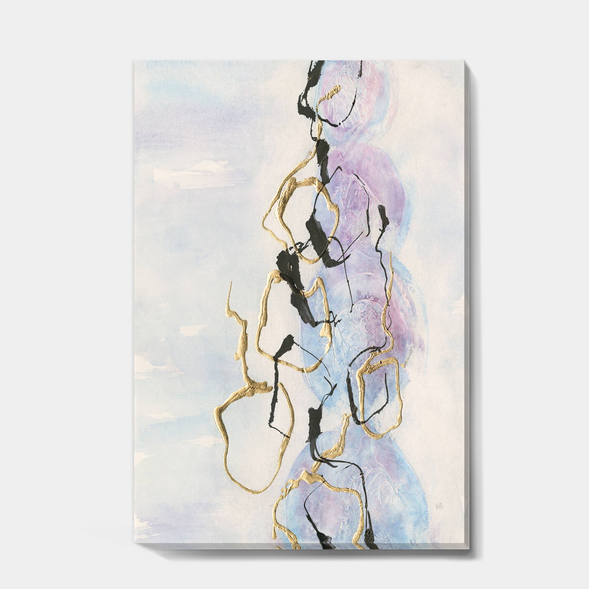 Designart - Gold Lines on Pastel I - Modern Glam Gallery-wrapped Canvas
