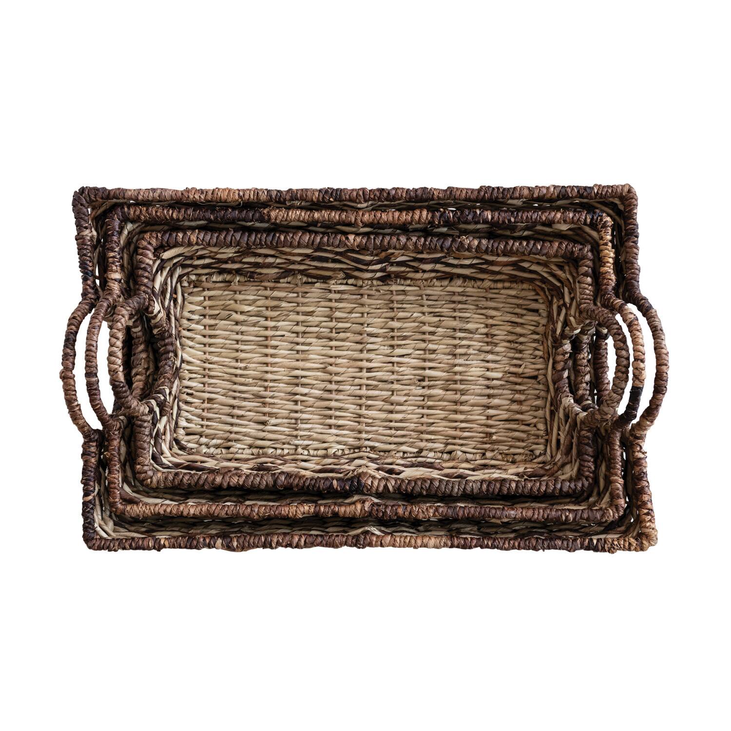 Hello Honey® Natural & Brown Hand-Woven Buri & Abaca Tray Set