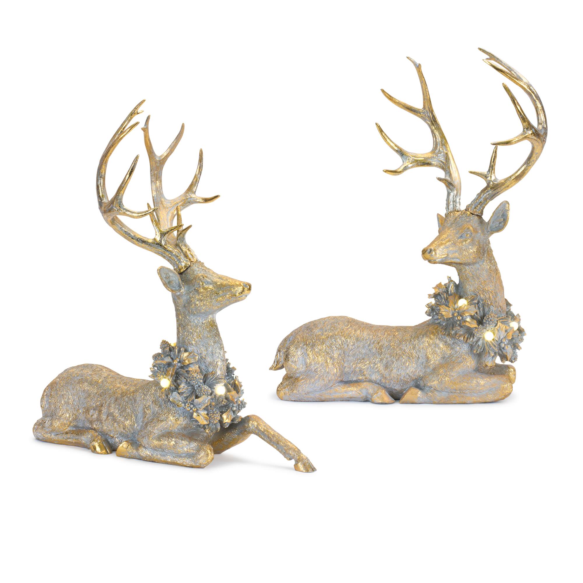 Gold Lounging Deer LED Figurine Set, 21&#x22; &#x26; 21.75&#x22;