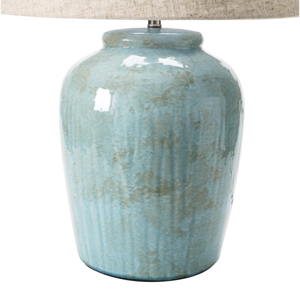 Hello Honey® 25" Aqua Reactive Glass Coastal Stoneware Table Lamp with Linen Shade