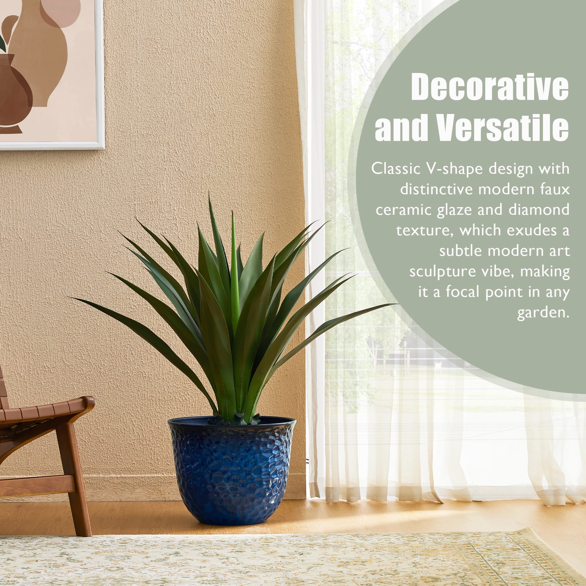 Glitzhome® 15.25" Honeycomb Textured Cobalt Blue Faux Ceramic Plastic Planters, 2ct.