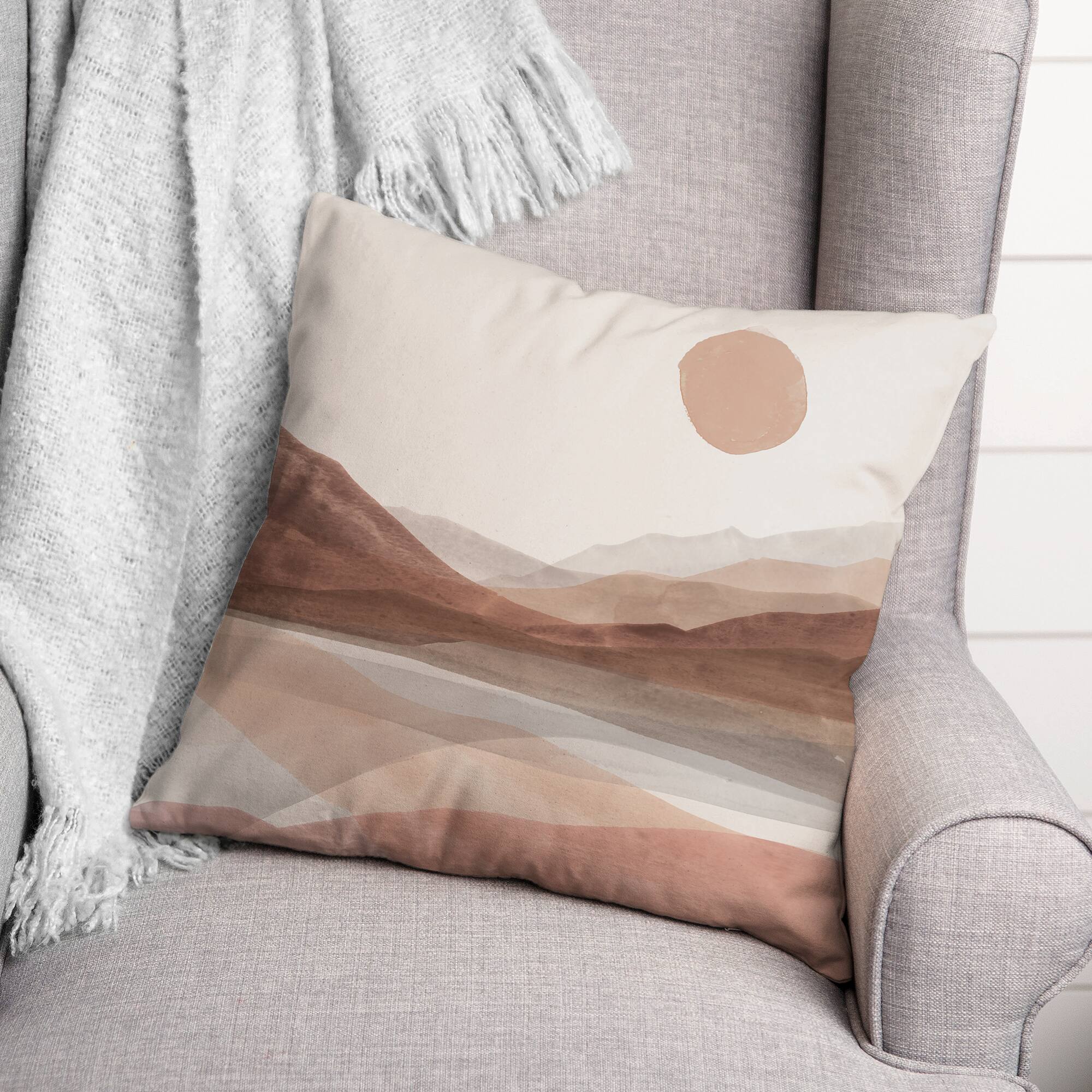 Mauve Boho Abstracted Landscape Indoor & Outdoor Throw Pillow