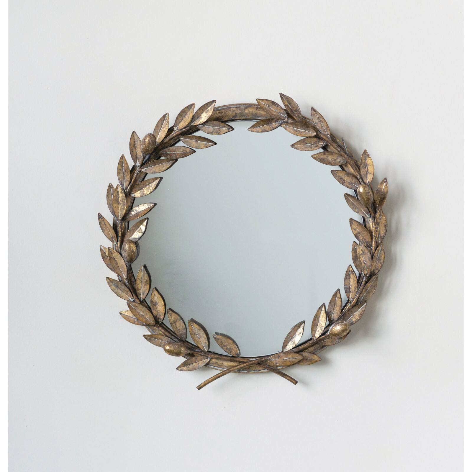 Hello Honey® 18.5" Framed Round Antique Gold Metal Laurel Wreath Wall Mirror