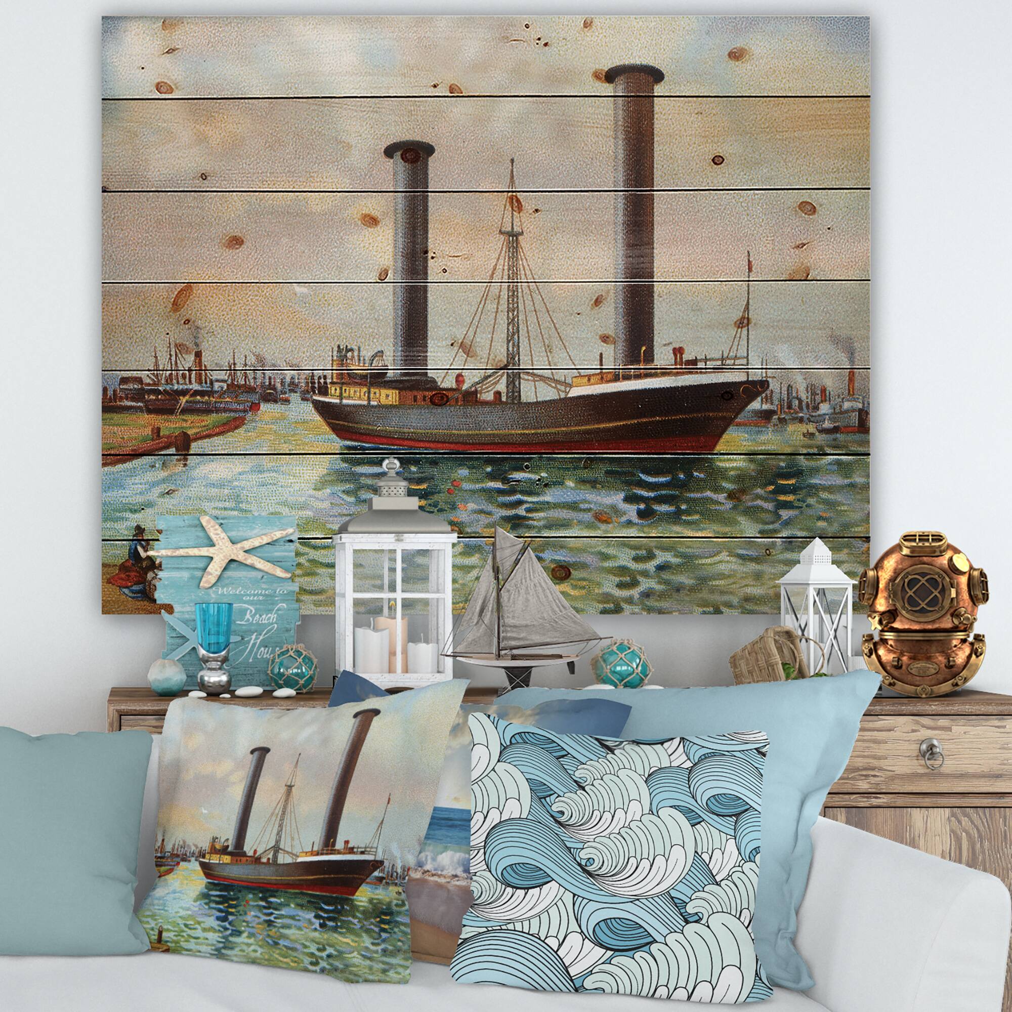 Designart - Ancient Boat Leaving The Harbor