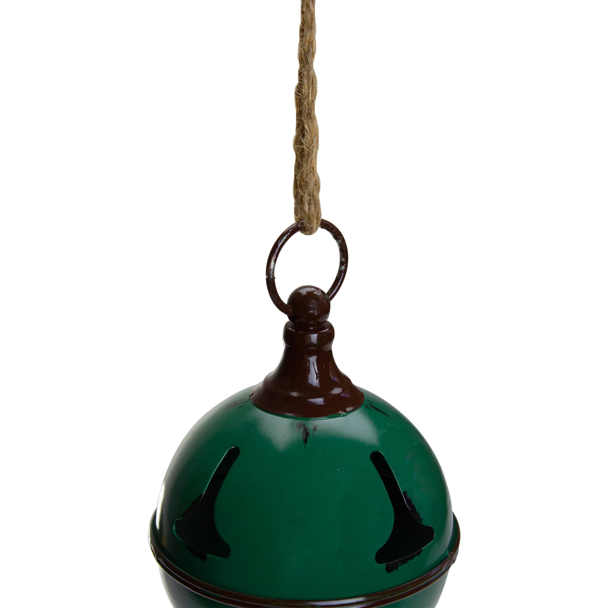 5&#x22; Green Metal Jingle Bell Hanging Christmas Decoration