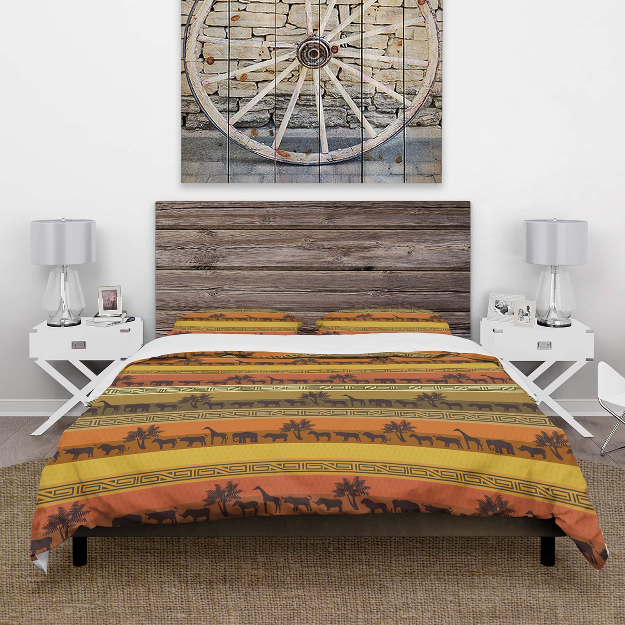 Designart 'African Wildlife with Ethnic Pattern' Tropical Bedding Set