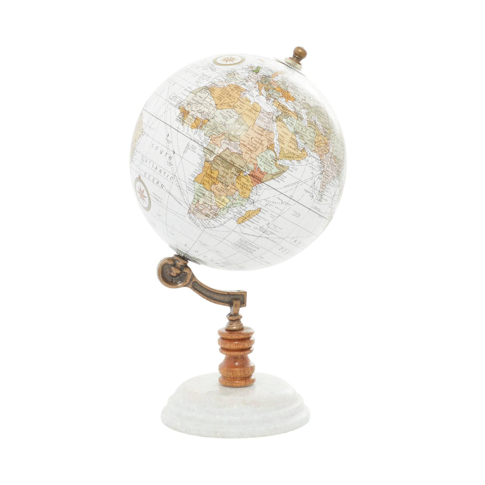 11&#x22; White Marble &#x26; Metal Contemporary Globe