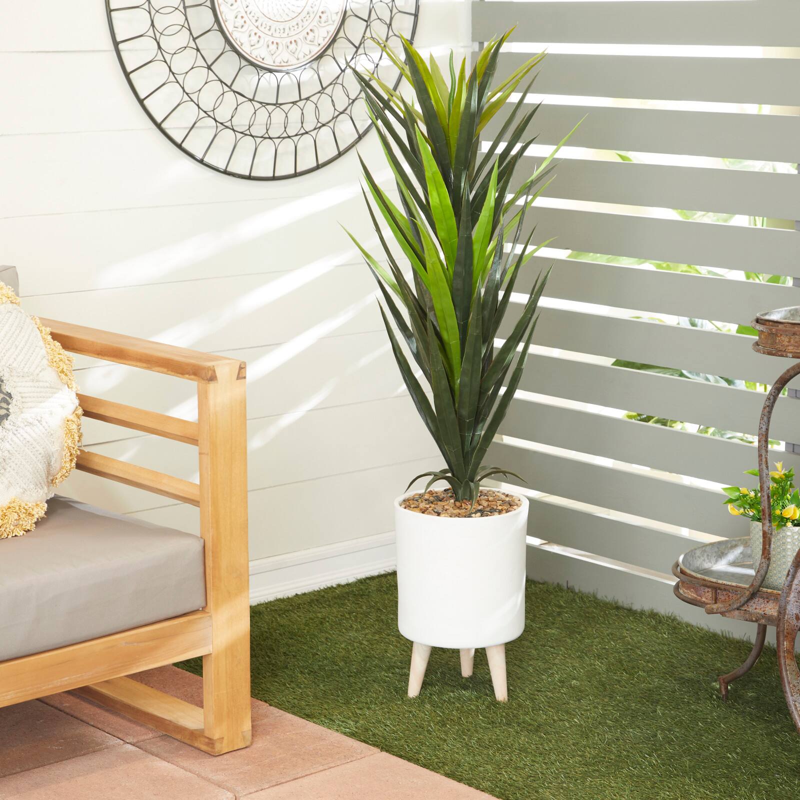 4ft. Modern Style Aloe Vera Artificial Foliage in White Pot