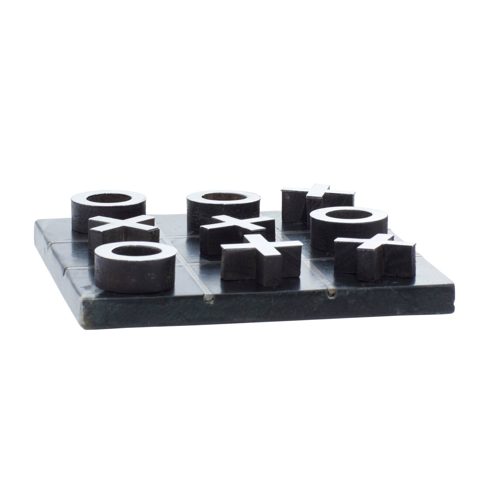 Black Marble & Aluminum Contemporary Tic-Tac-Toe Game Set