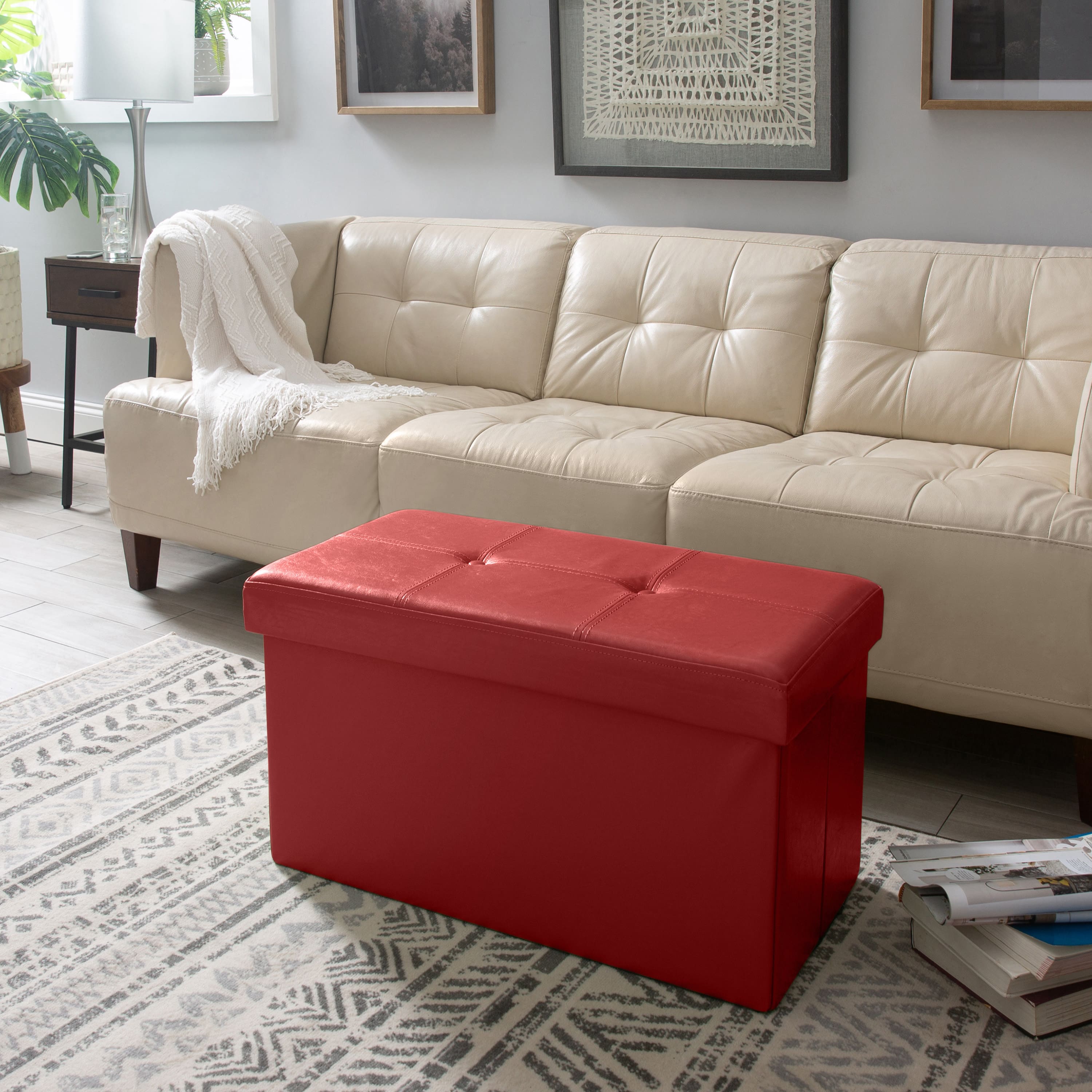 Simplify Faux Leather Double Folding Storage Ottoman