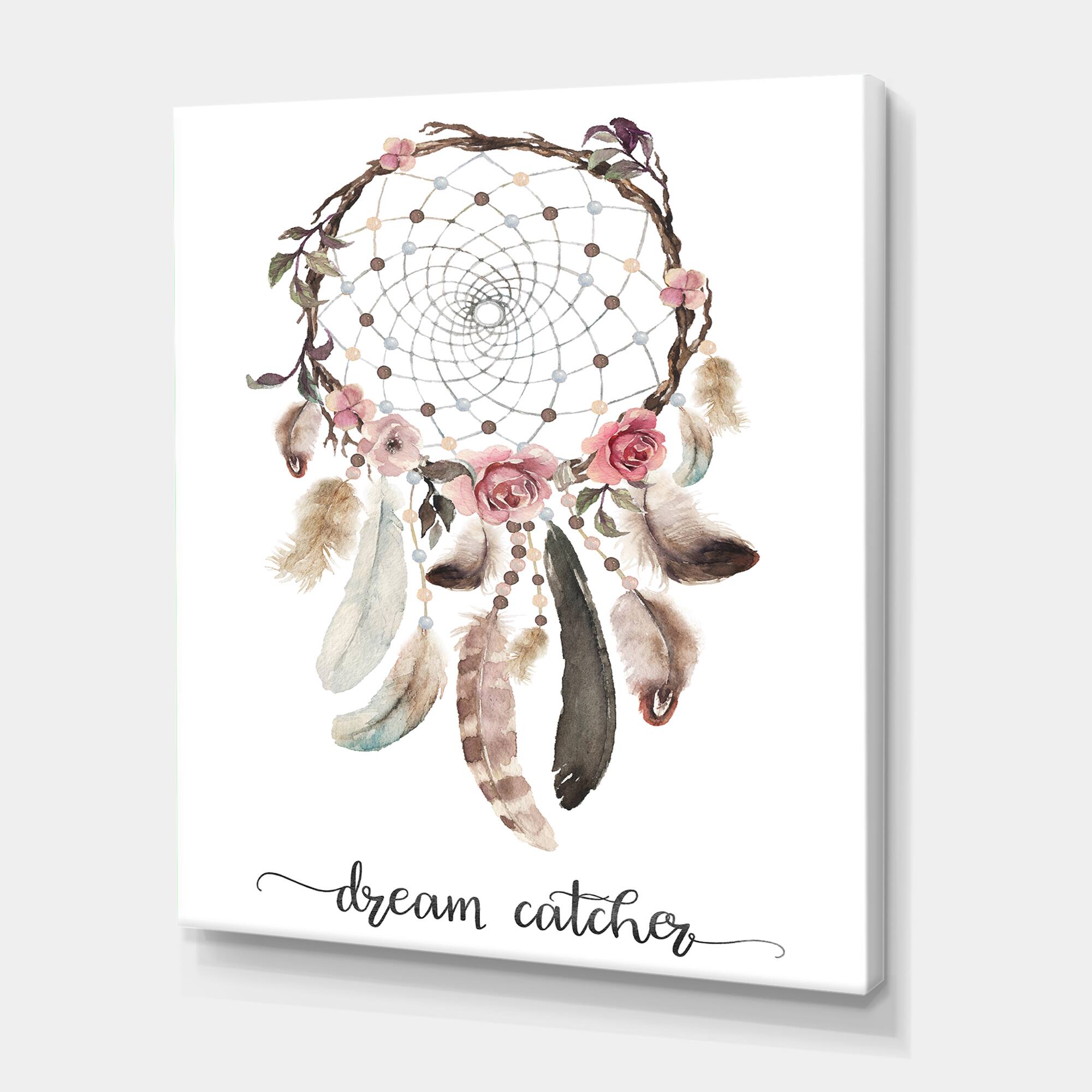 Designart - Dream Catcher With Ethnic Feathers - Bohemian &#x26; Eclectic Canvas Wall Art Print