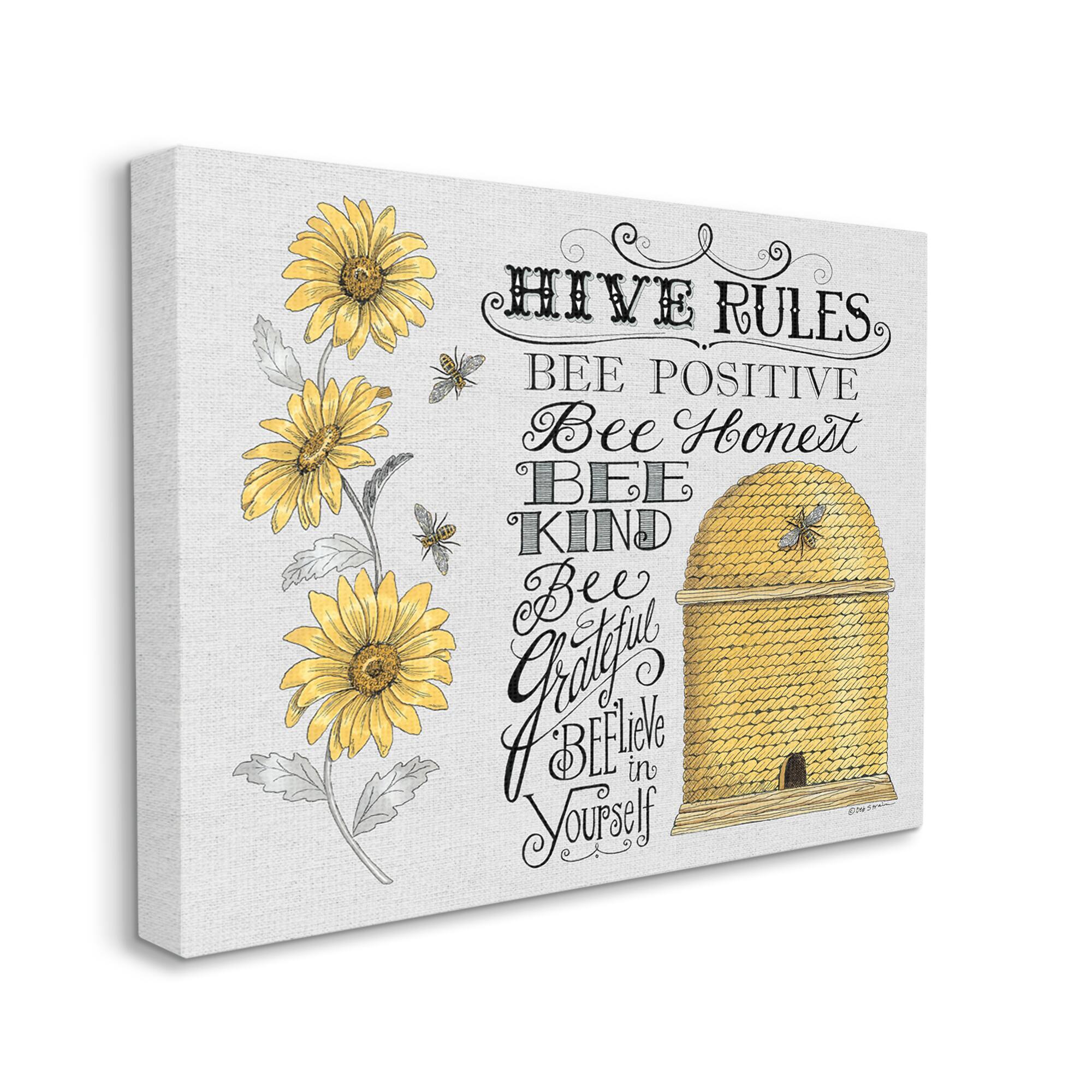 Stupell Industries Hive Rules Motivational Phrases Bee Puns Vintage Beehive Canvas Wall Art
