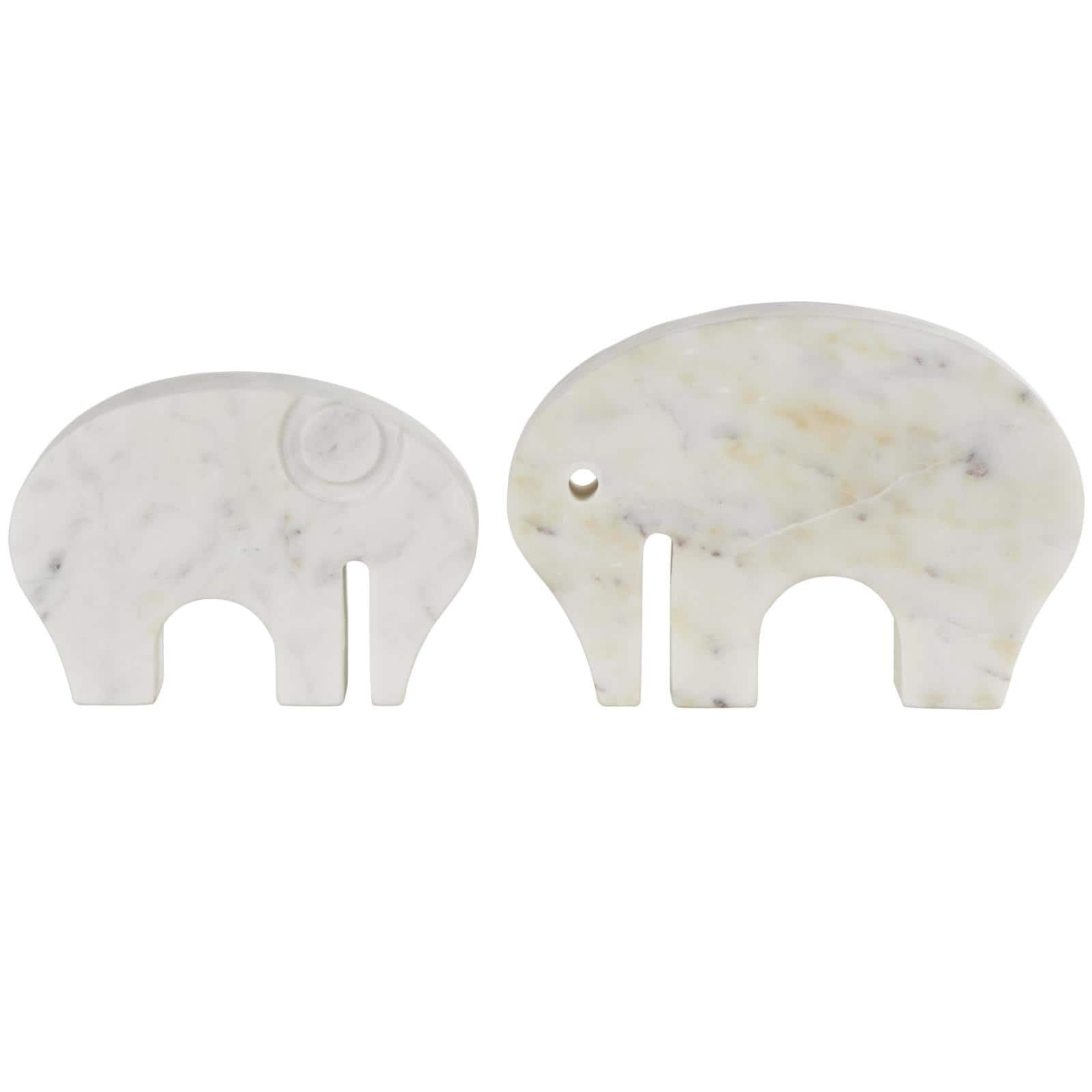 White & Gray Rounded Abstract Marble Elephant Sculpture Set