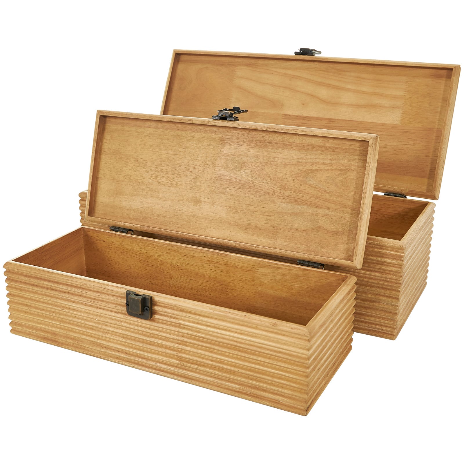 Light Brown Wood Carved Linear Box Set