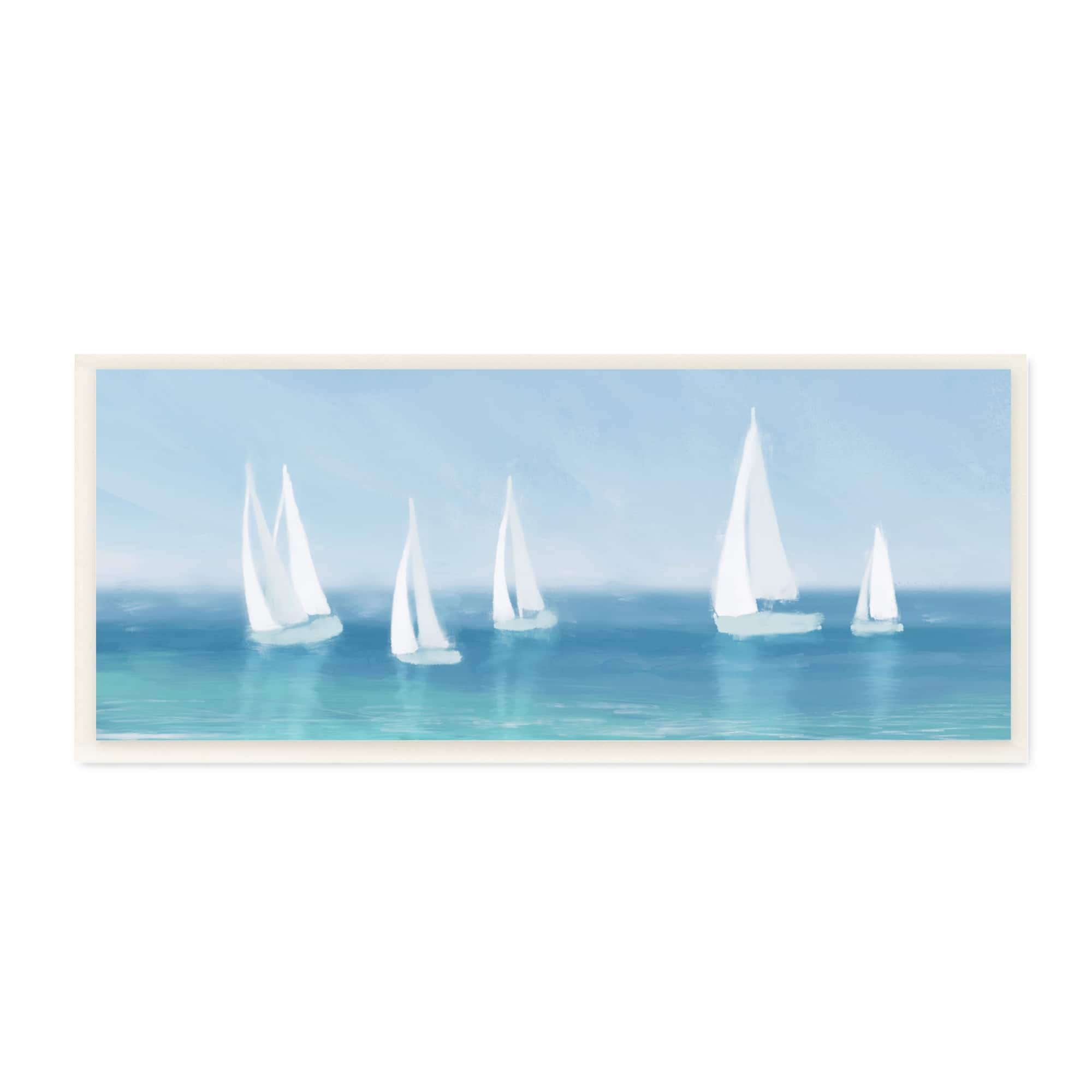 Stupell Industries White Sail Boats across Soft Blue Coast,7" x 17"