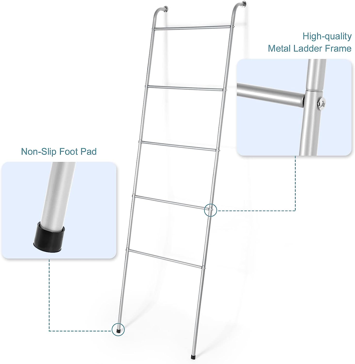 NEX™ 5ft. 5-Tier Silver Wall-Mounted Metal Towel Ladder
