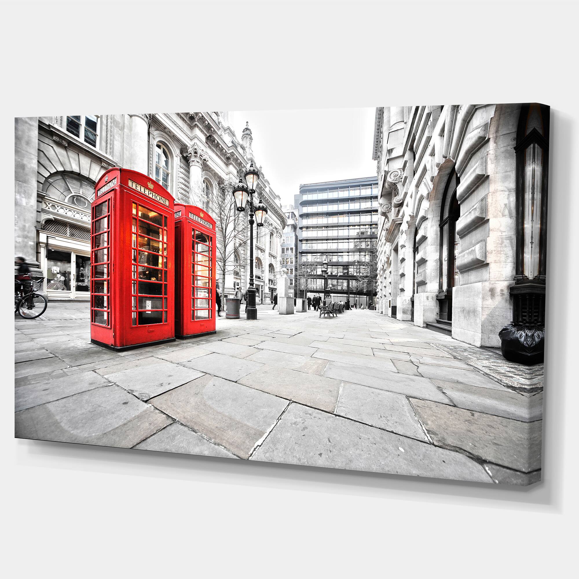 Designart - Phone Booths on Street - Cityscape Canvas Print