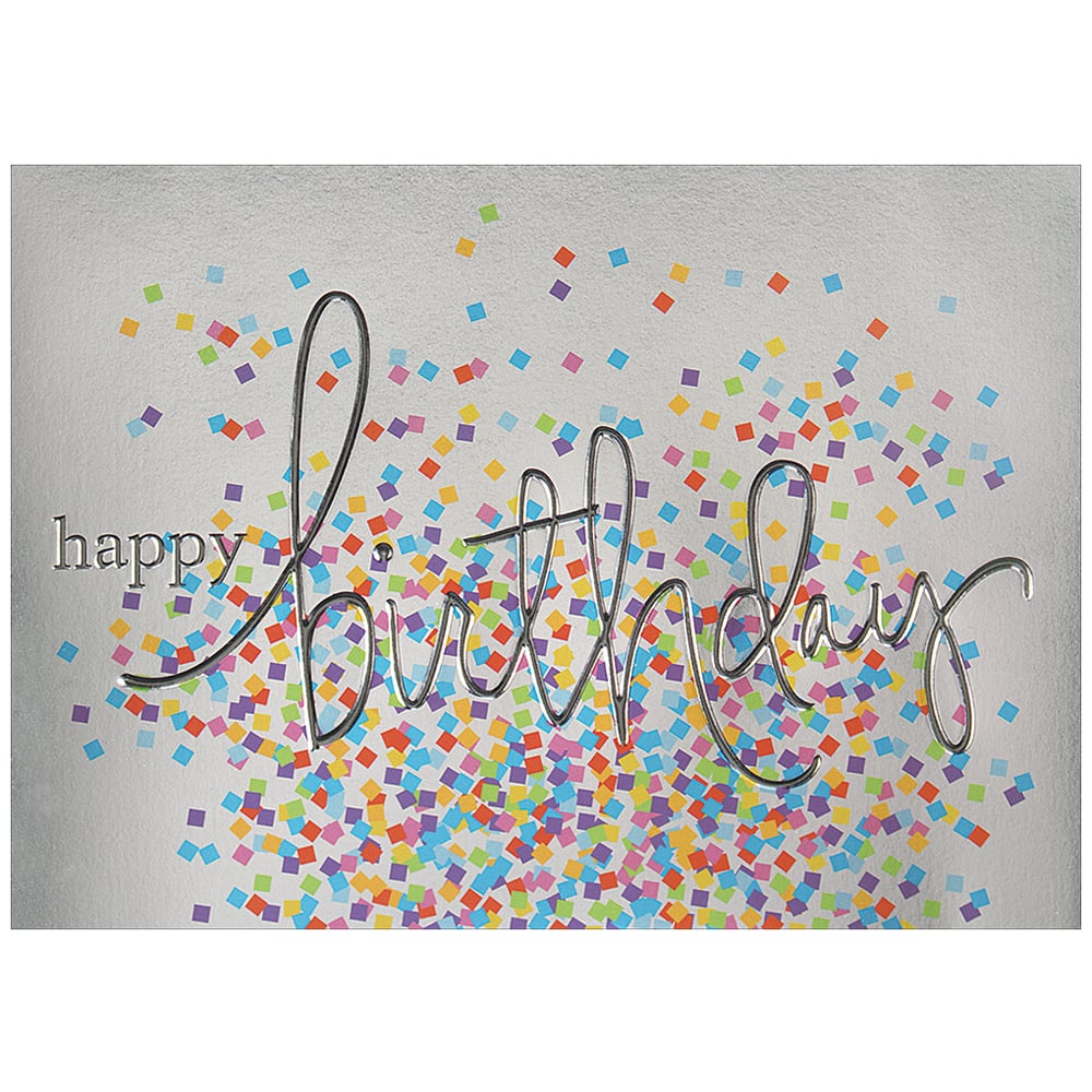 JAM Paper Wording with Confetti Blank Birthday Card Set
