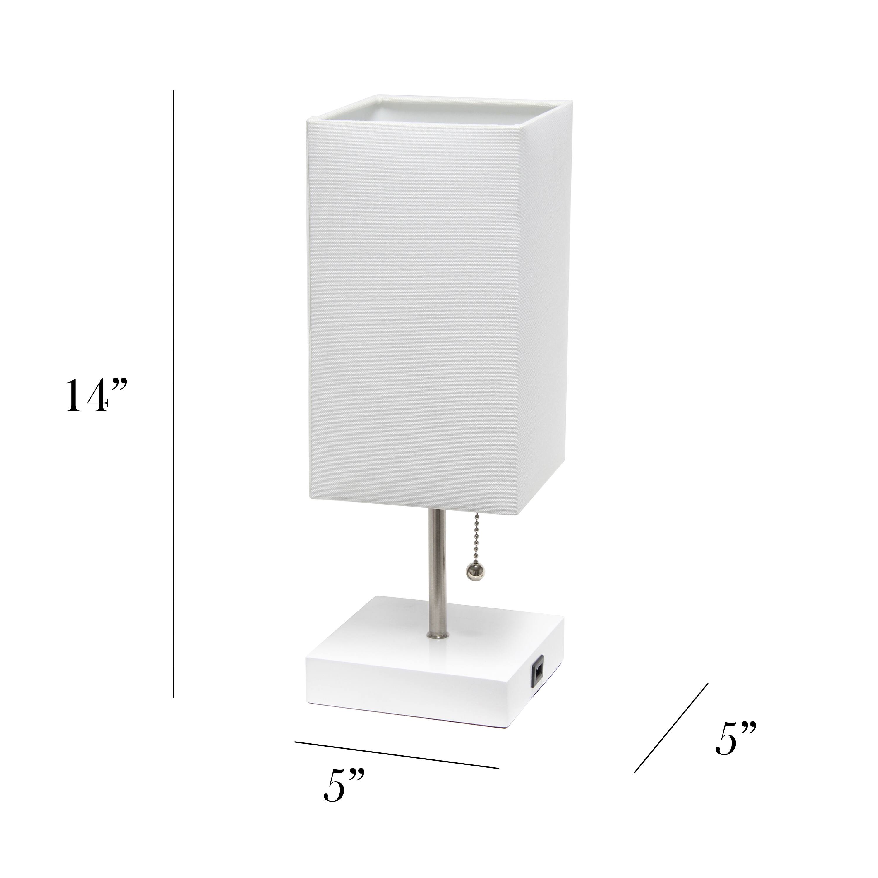 Simple Designs 14.5&#x22; Rectangle Shade White Base Lamp with USB Charging Port