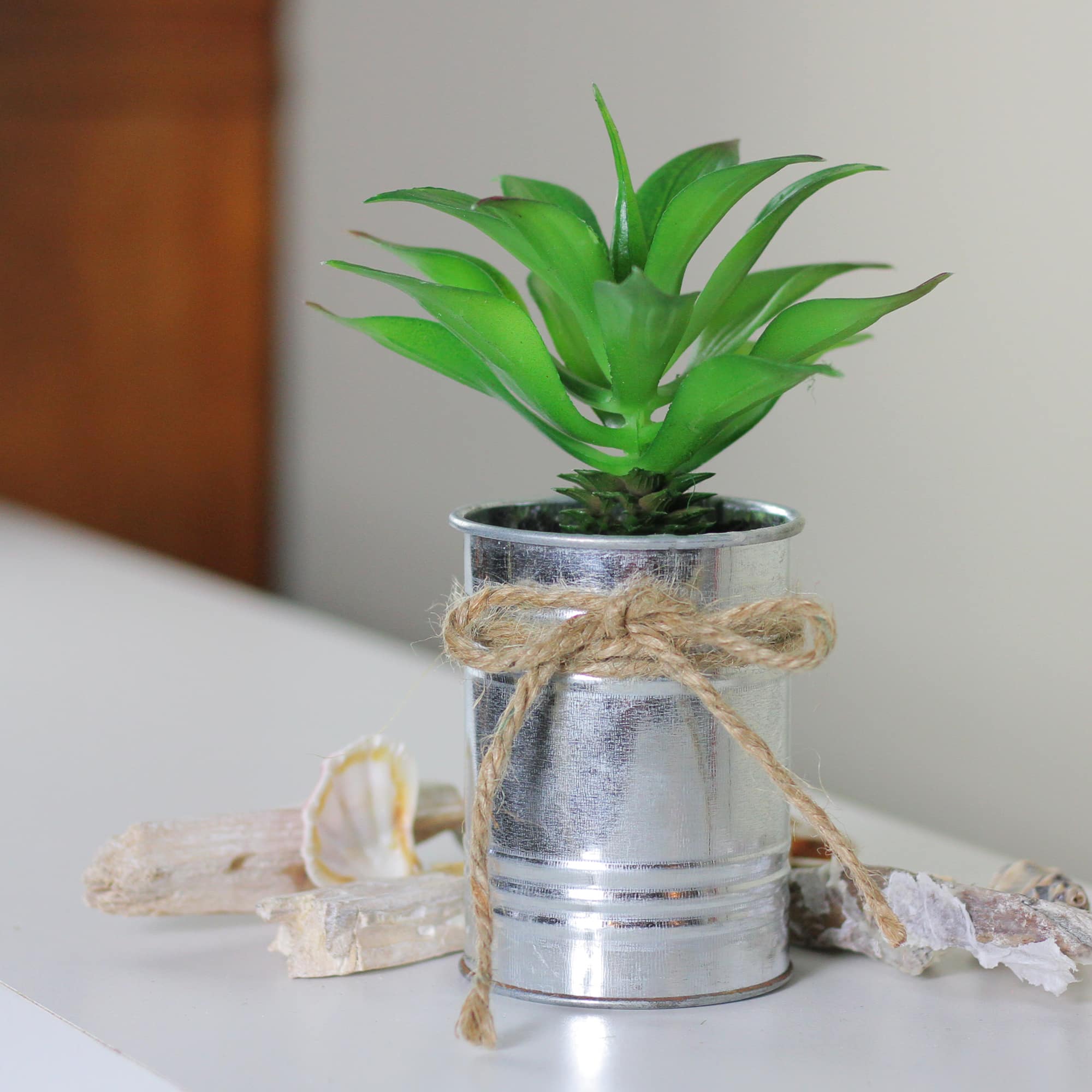 5&#x22; Tropical Green Artificial Foliage in Tin Planter