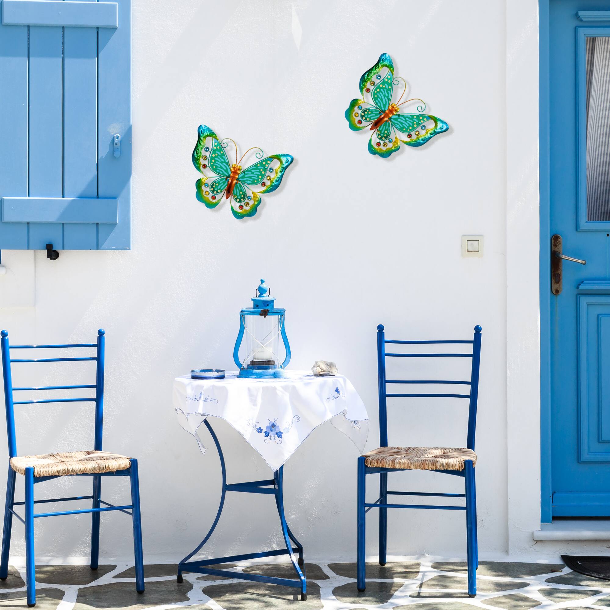 12&#x22; Green Metal Butterfly Outdoor Garden Wall Hanging