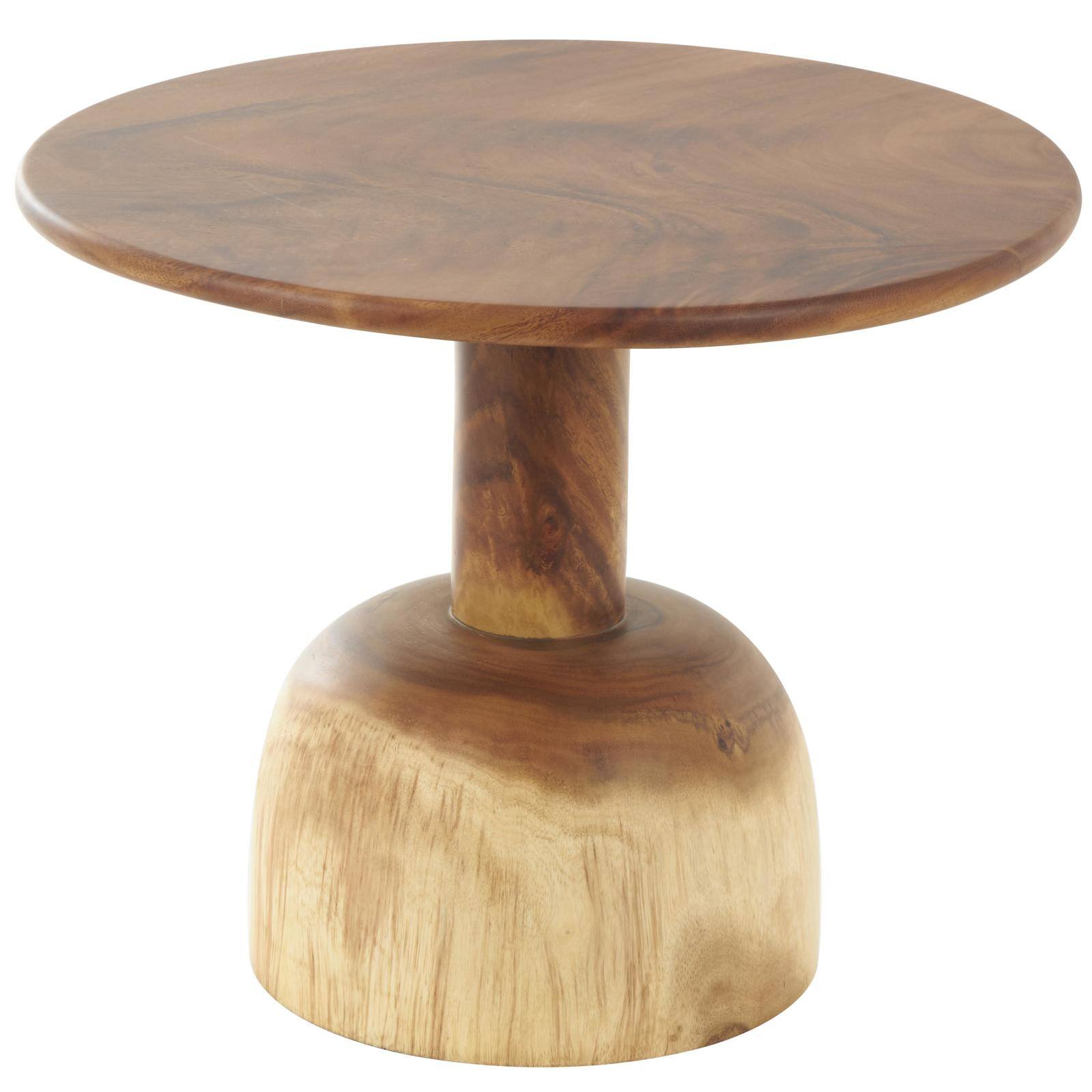 23.75" Brown Wood Handmade Coffee Table with Rounded Block Base